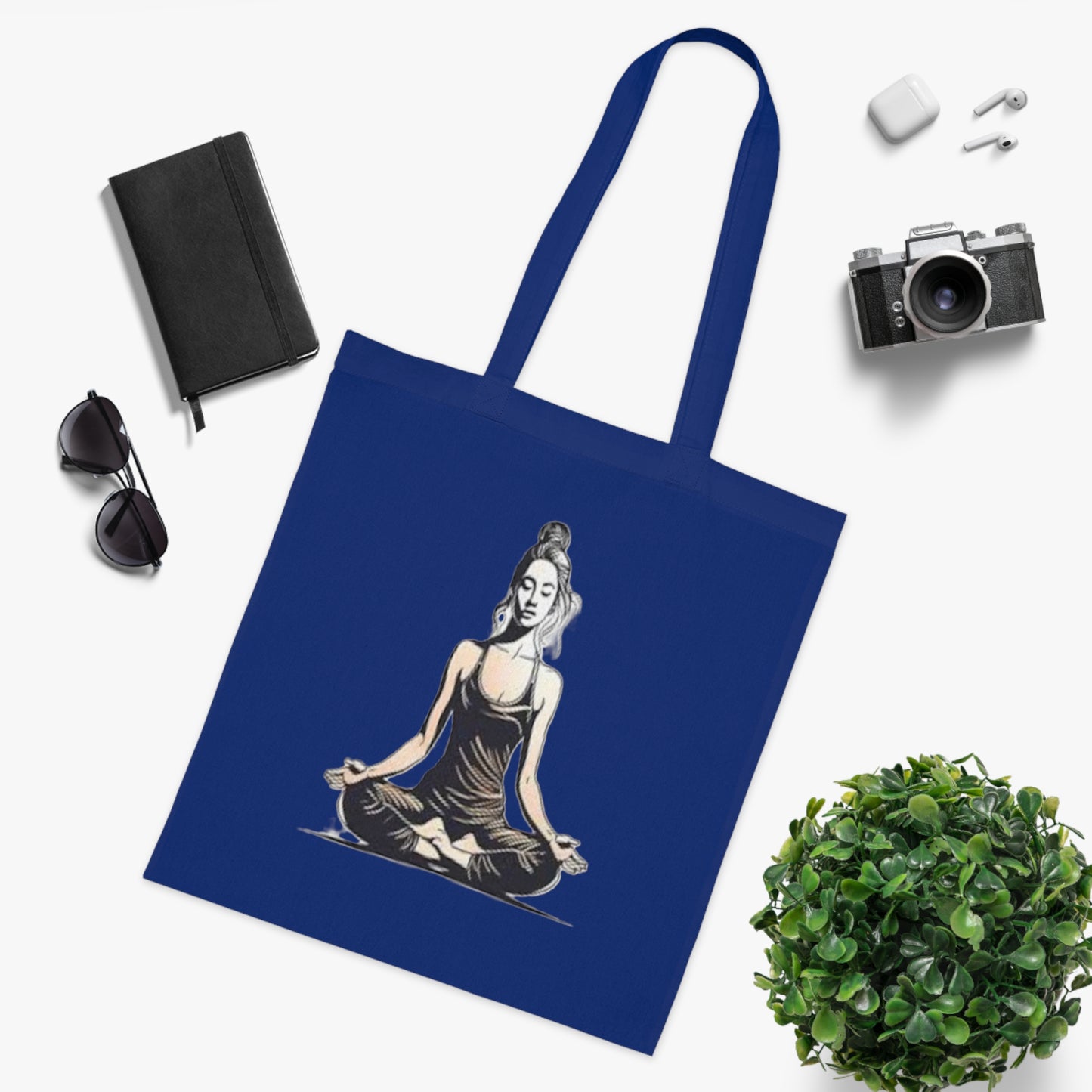 Yoga Meditation Cotton Tote Bag — Lotus Pose Graphic Beach & Market Tote