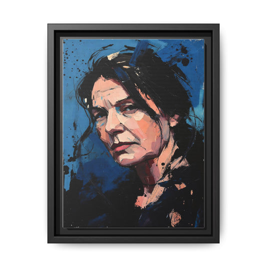 Framed Matte Canvas Portrait — Expressive Blue Painterly Woman Art