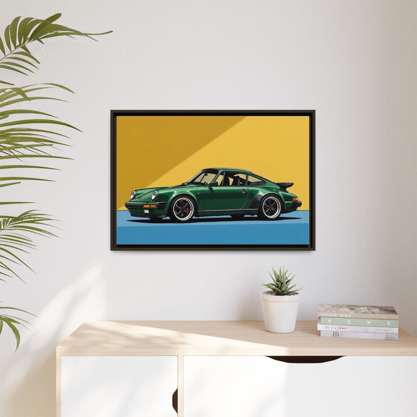 Framed Matte Canvas — Green Sports Car Wall Art