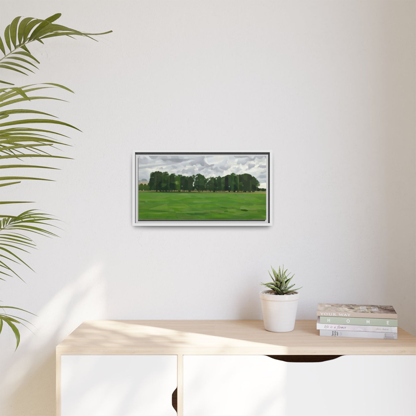 Framed Matte Canvas Print — Minimalist Green Landscape Art
