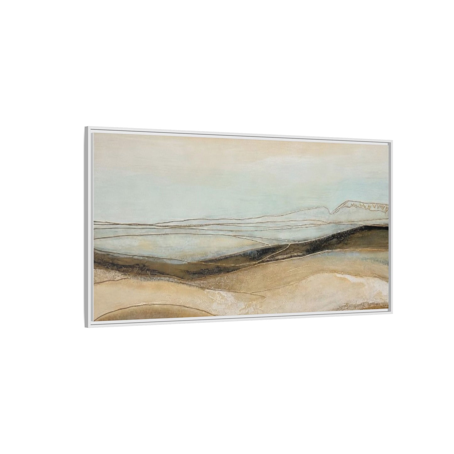 Framed Matte Canvas Wall Art — Neutral Abstract Landscape in Soft Blues & Earth Tones