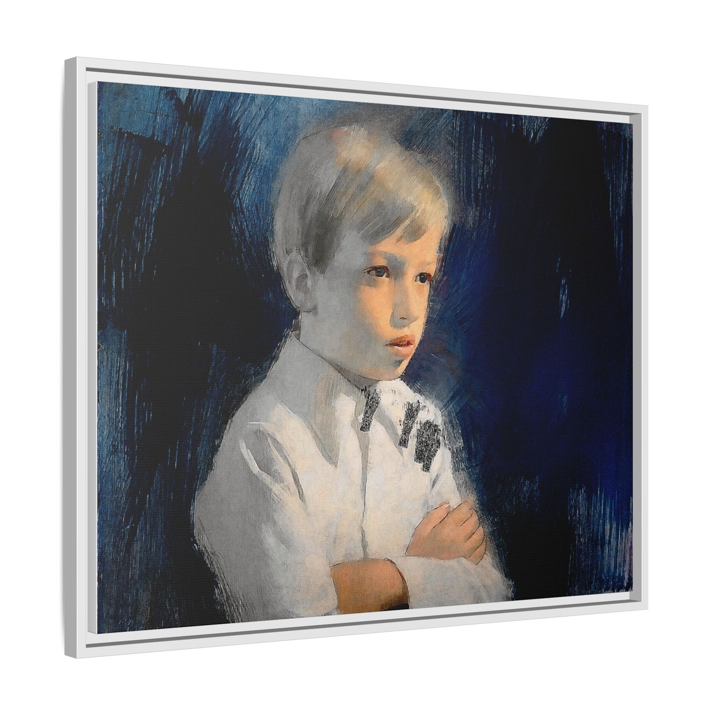 Painting of boy by Unknown Artist Framed Matte Canvas Wall Art Print