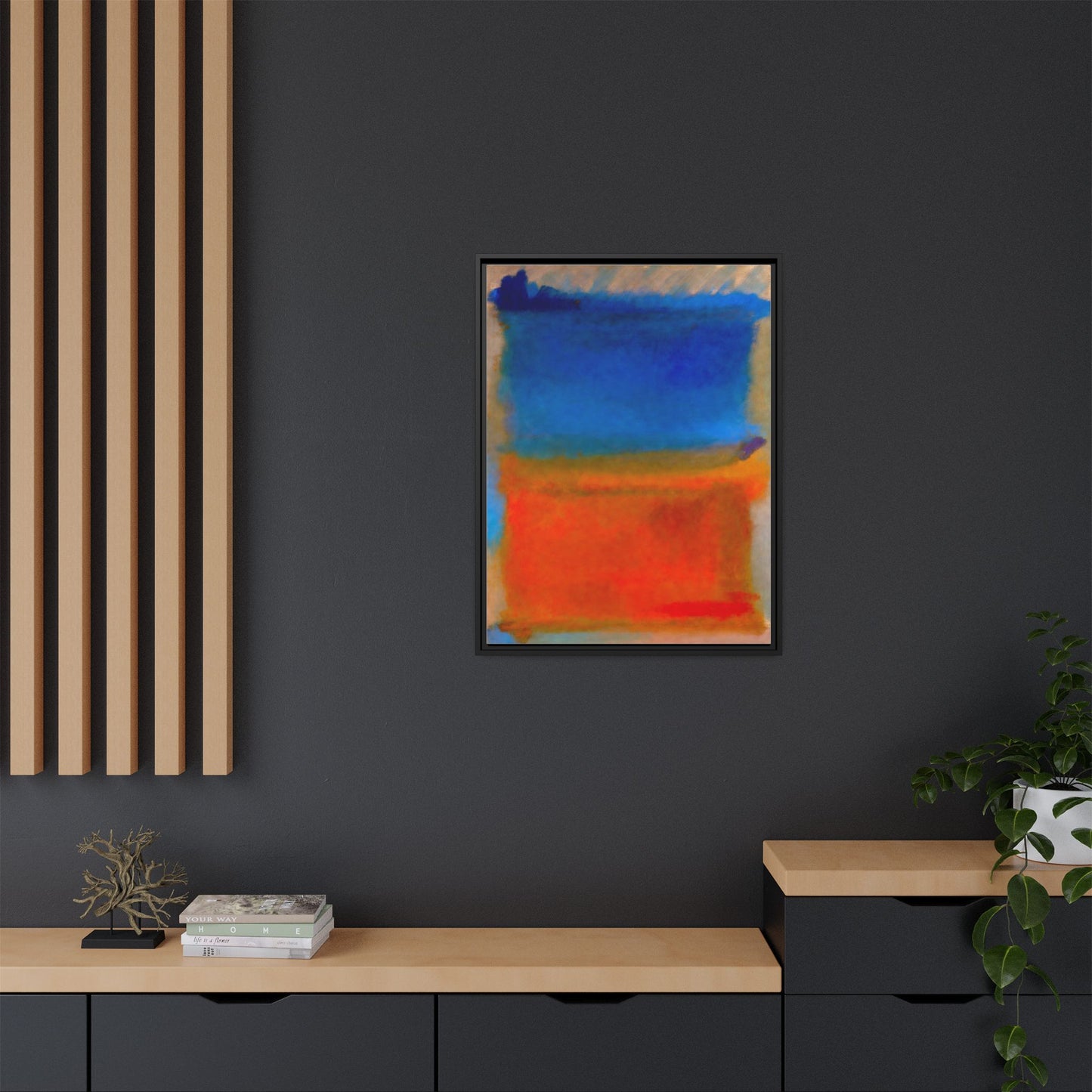 Abstract Color Block Matte Canvas Framed Wall Art — Blue & Orange Modern Painting