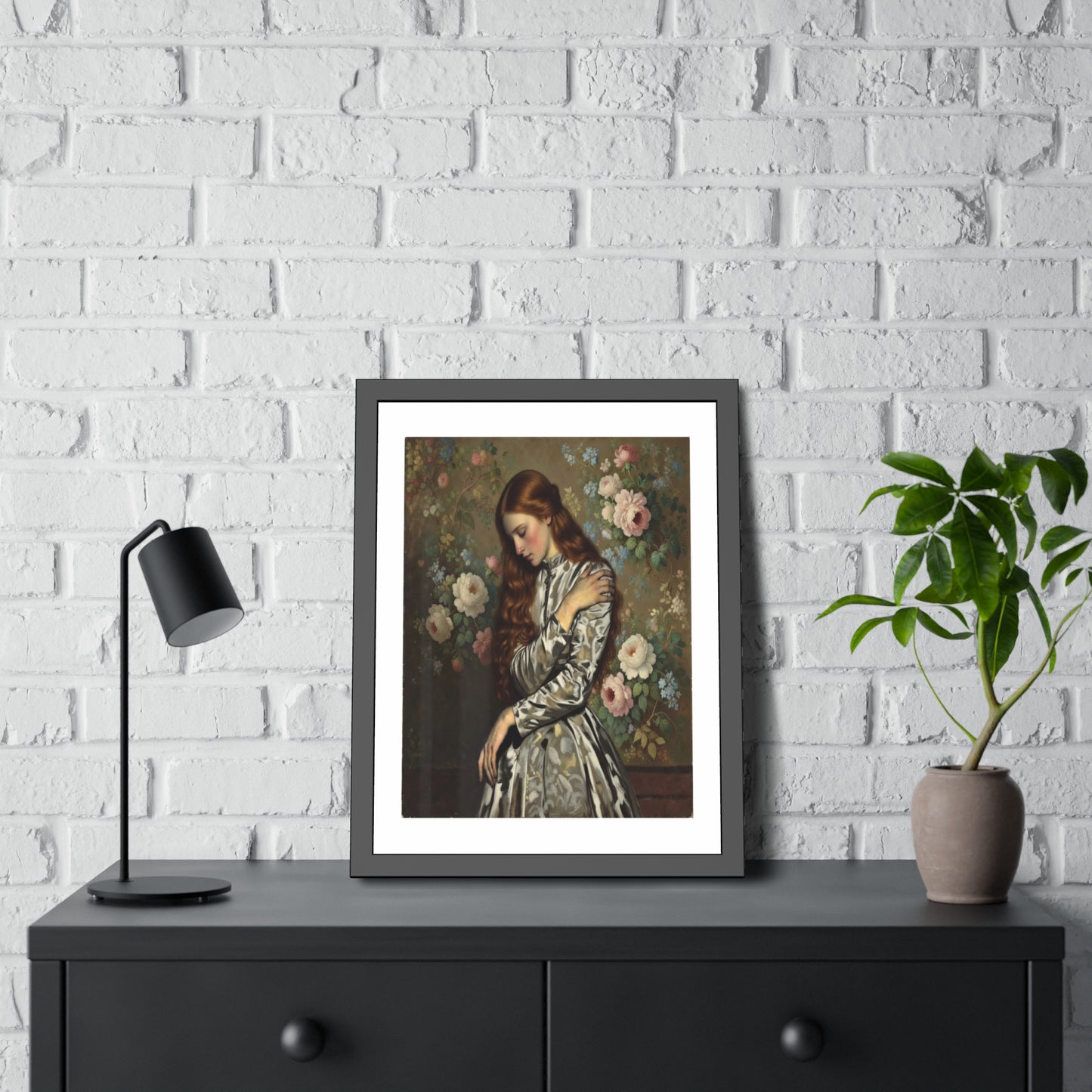 Framed Art Print — Vintage Portrait with Floral Background