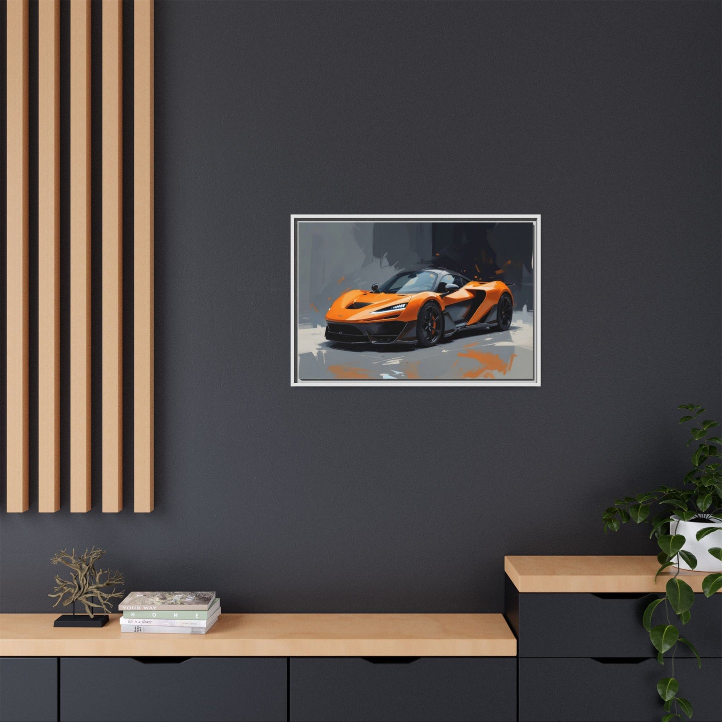 Framed Matte Canvas — Orange Sports Car Print