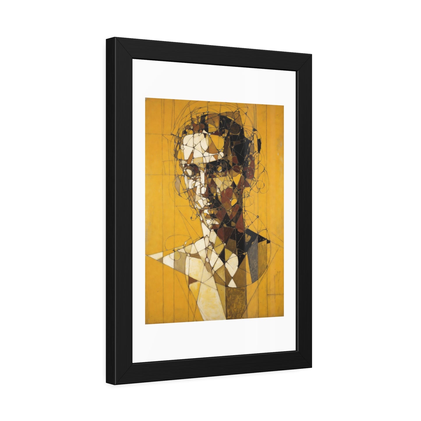 Framed Poster — Abstract Geometric Portrait on Mustard Yellow