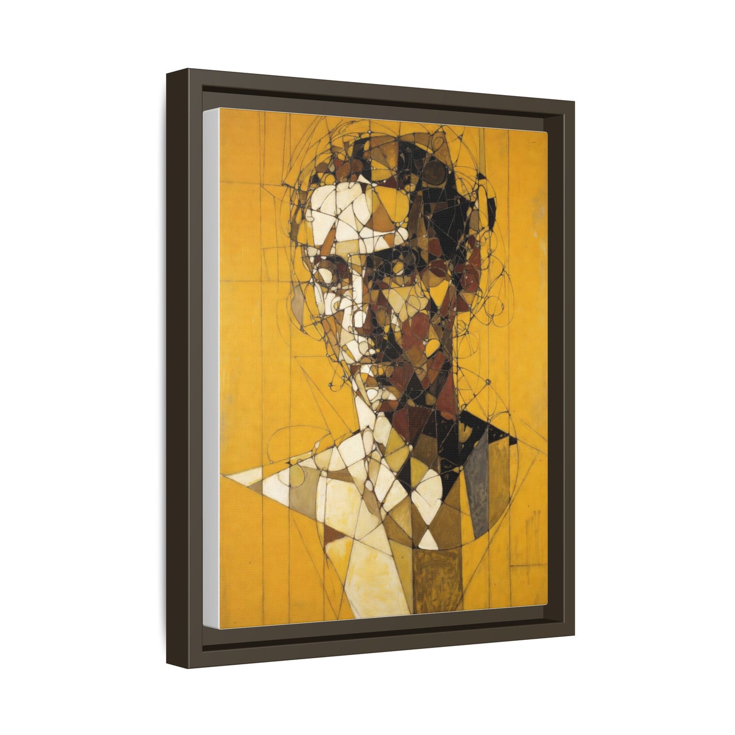 Framed Matte Canvas Art - Abstract Geometric Portrait on Mustard Yellow