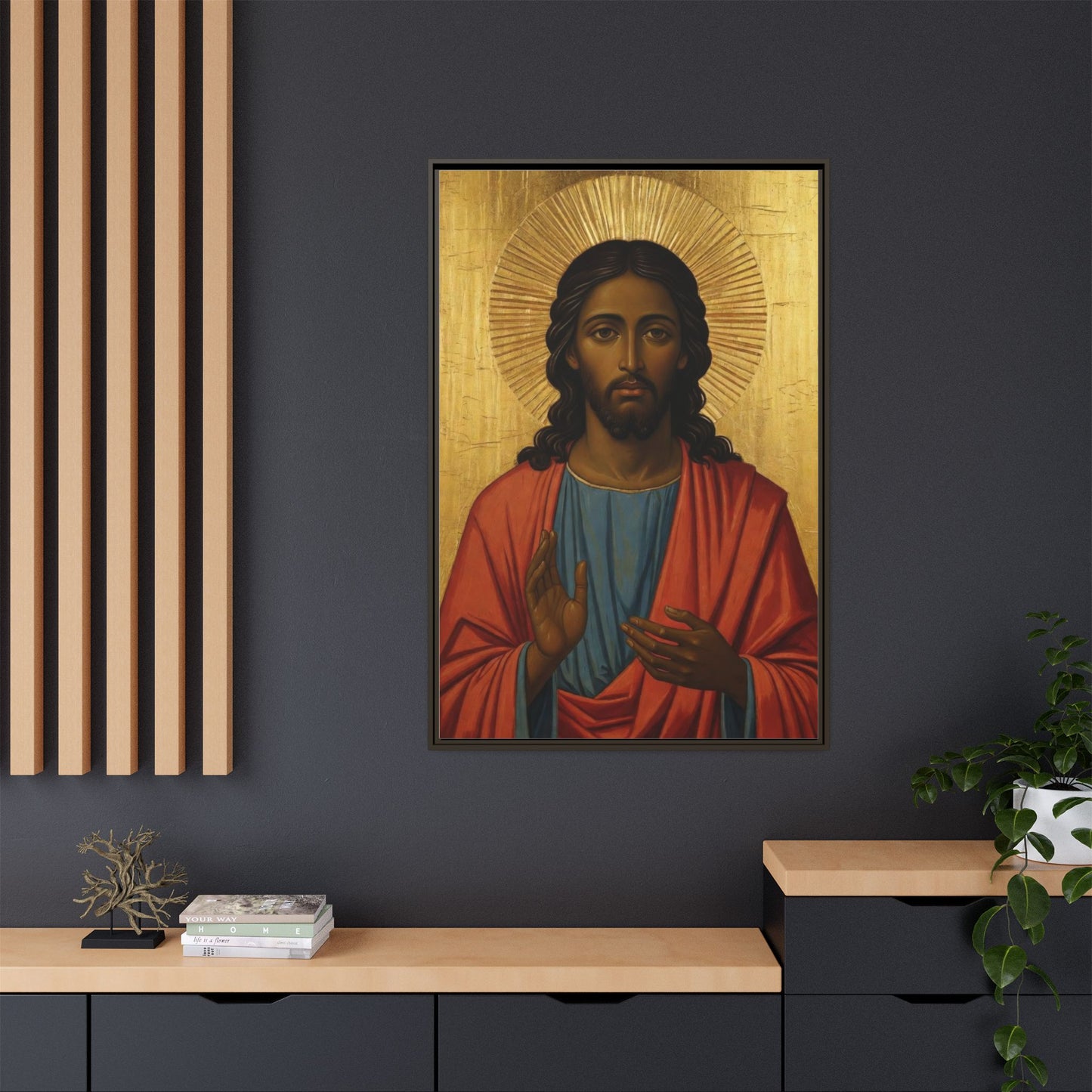 Framed Orthodox Christ Icon Matte Canvas — Religious Wall Art for Home, Church, or Prayer Corner
