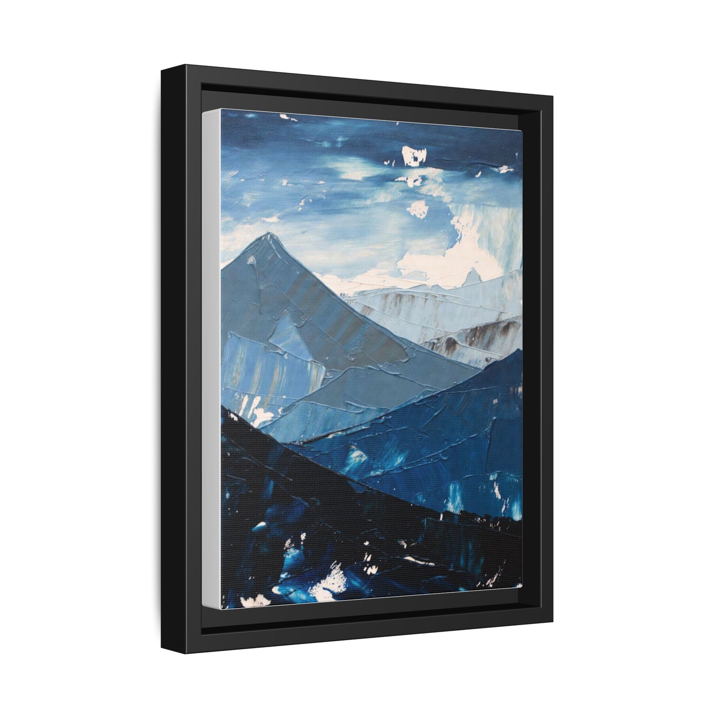 Blue Mountain Landscape Matte Canvas Framed | Abstract Mountain Wall Art