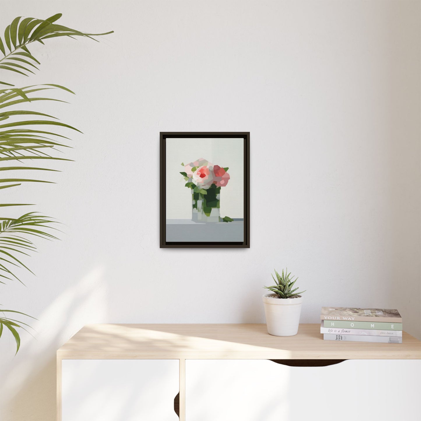 Framed Floral Canvas Print — Modern Pink Roses Still Life