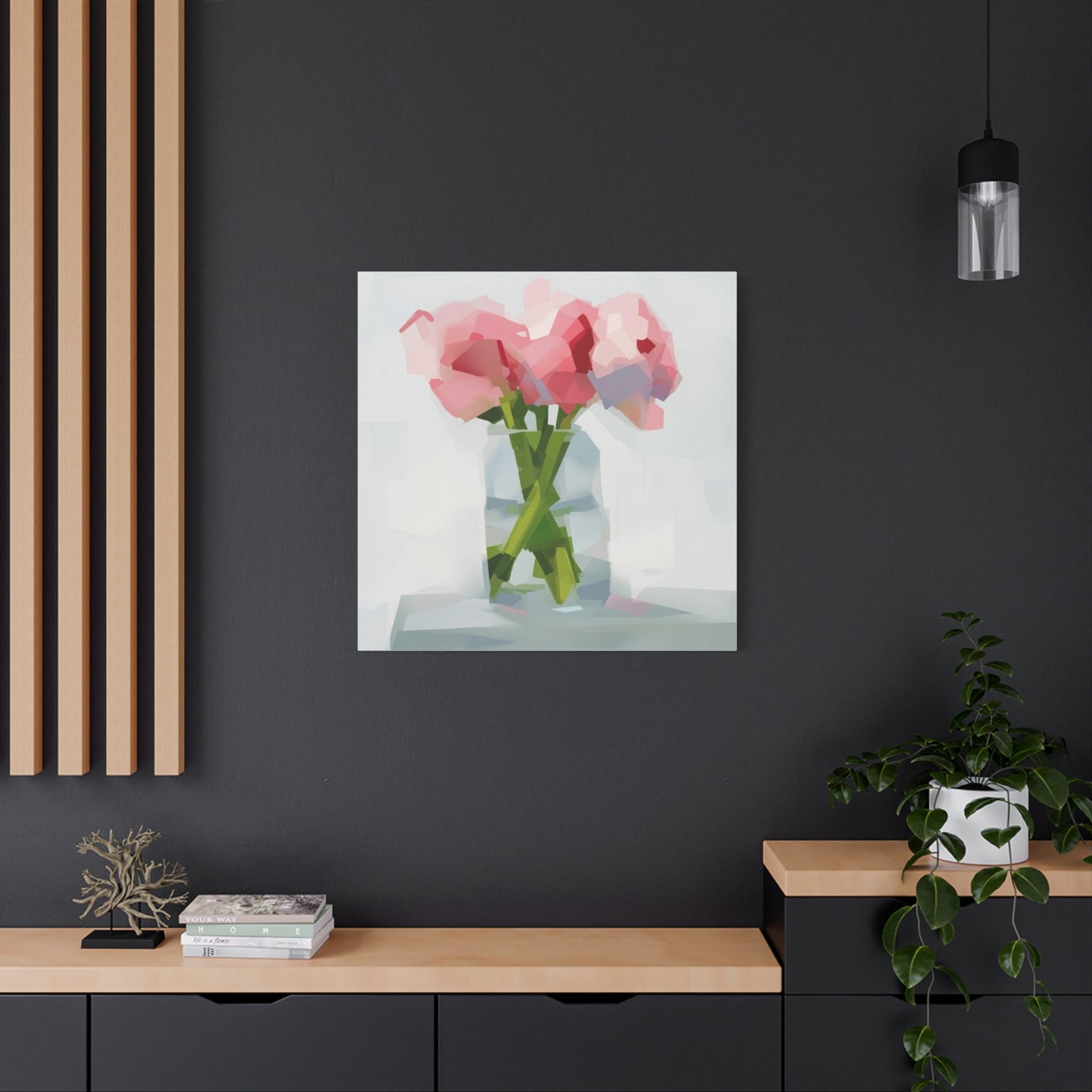 Pink Peonies Vase Canvas Art — Stretched Matte Wall Decor