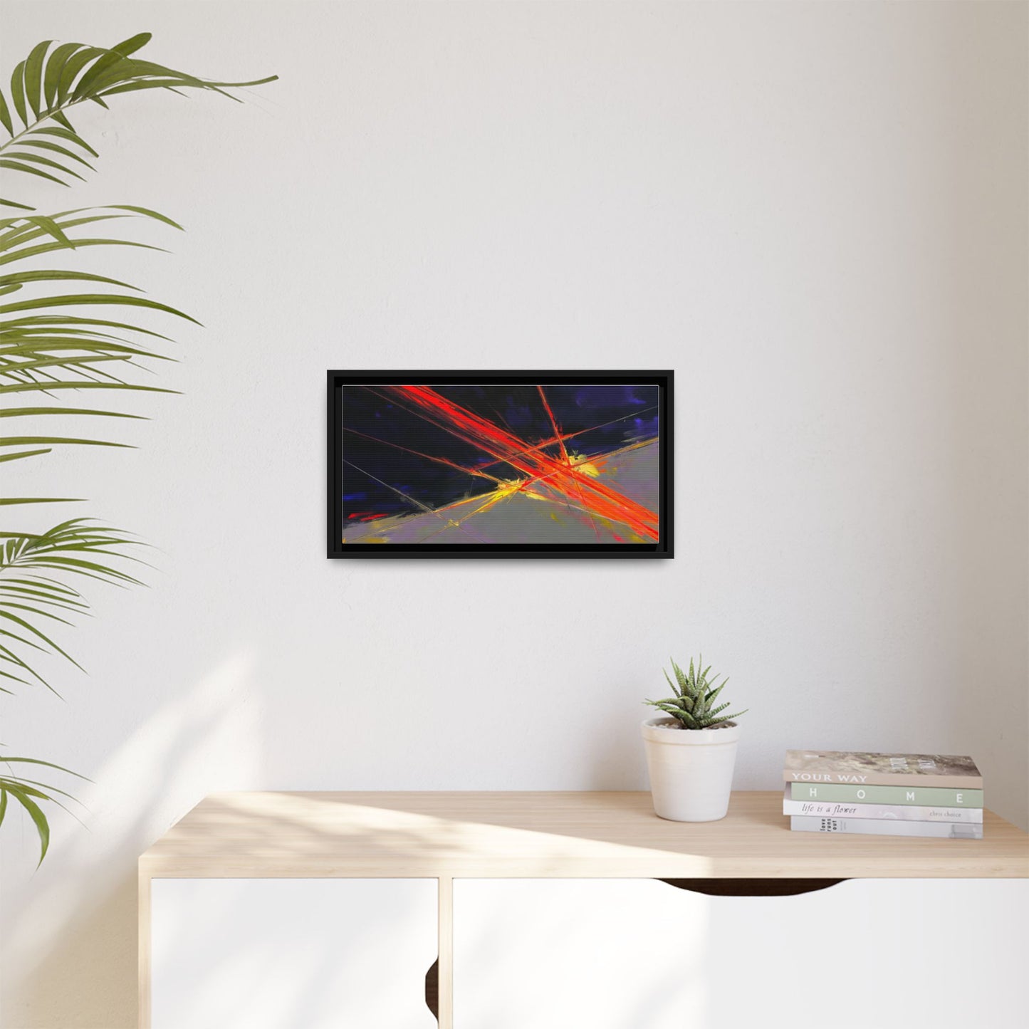 Abstract Red Streaks Framed Matte Canvas Art — Modern Multi‑Color Wall Decor