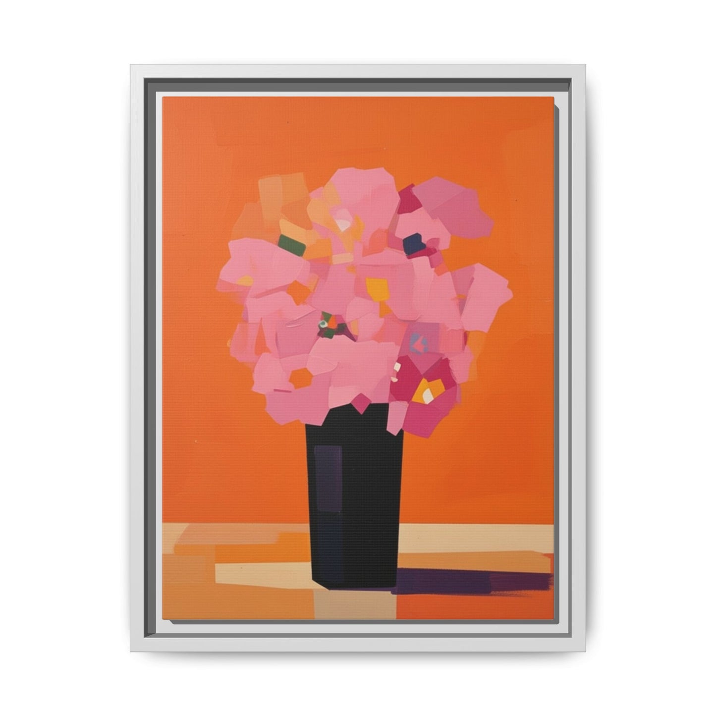 Framed Floral Canvas Art — Pink Bouquet on Orange Background