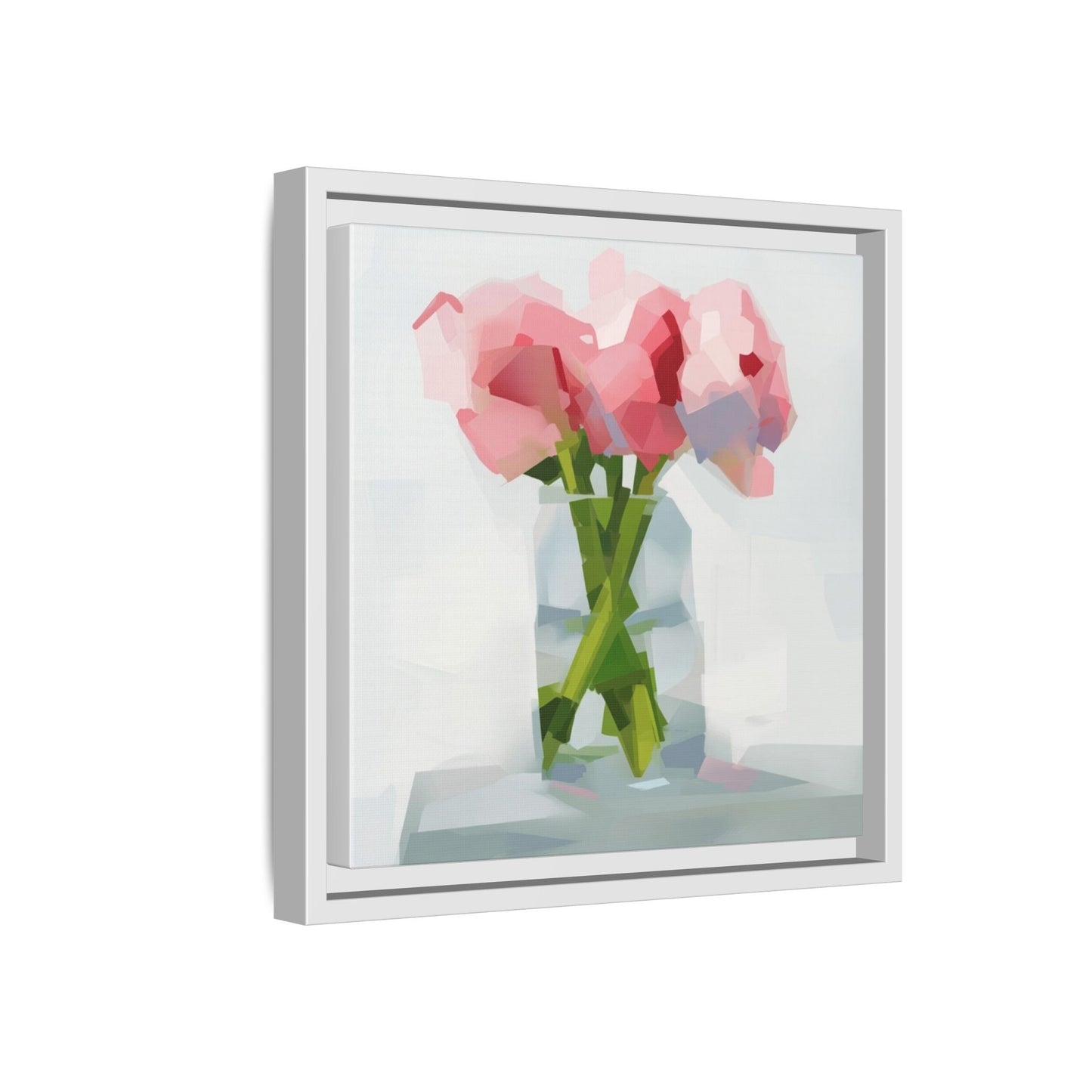 Framed Floral Canvas Art — Pink Peonies in Vase (Matte)