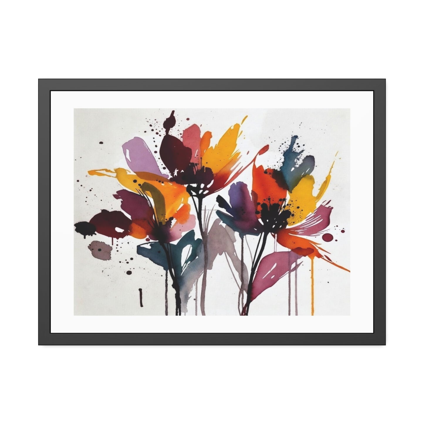 Abstract Watercolor Floral Framed Poster — Colorful Bloom Wall Art