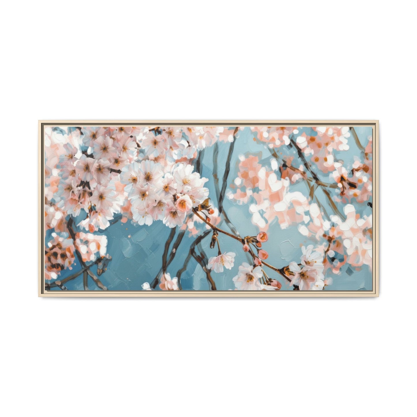 Framed Cherry Blossom Matte Canvas Print — Soft Pink Floral Wall Art