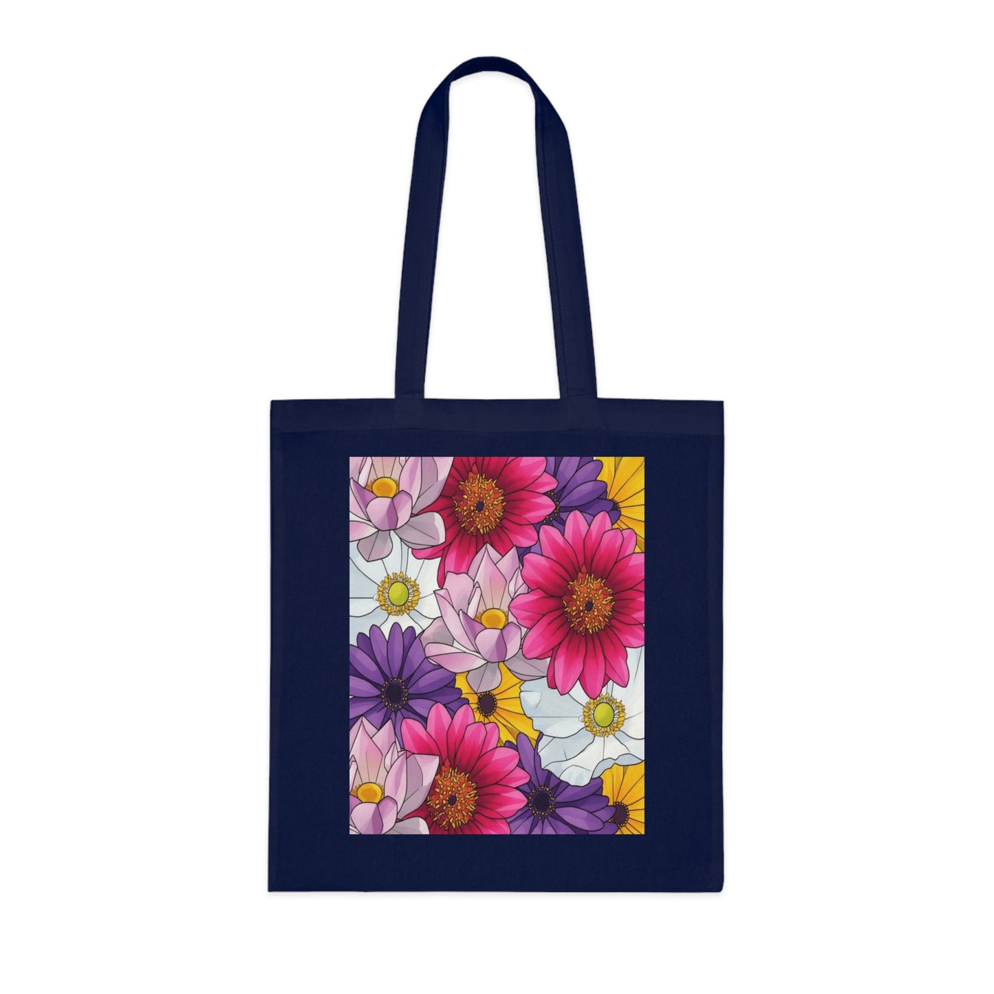 Floral Burst Cotton Tote Bag — Colorful Daisy & Gerbera Garden Print