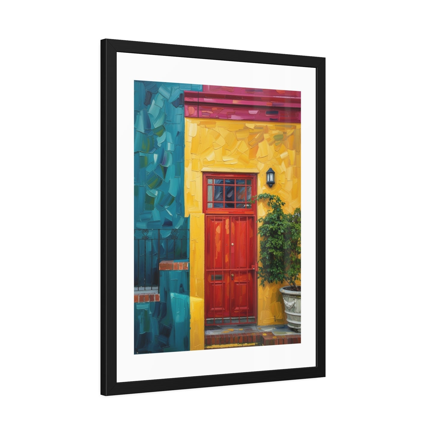Framed Art Print - Vibrant Red Door Street Scene Poster