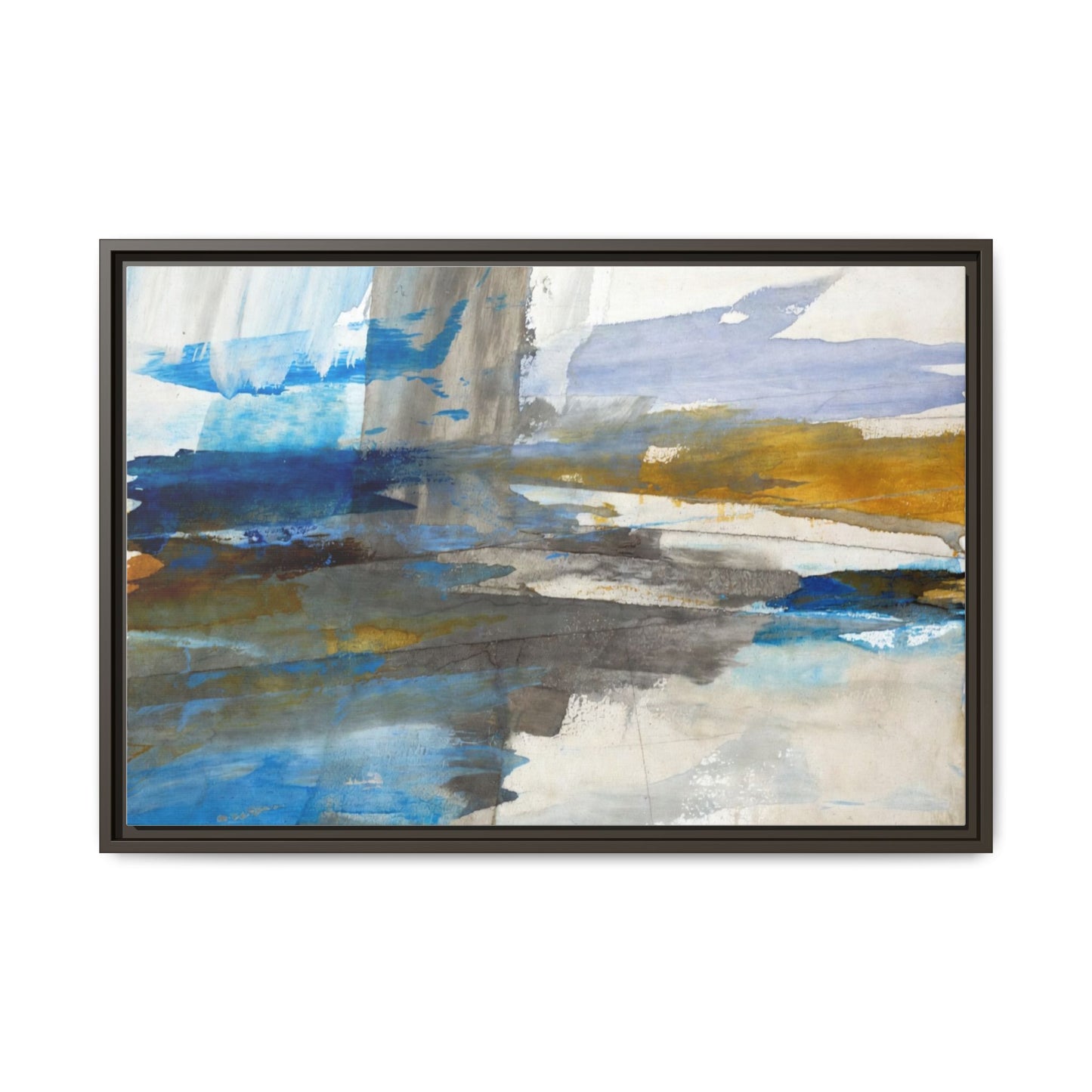 Abstract Blue & Gold Framed Canvas Art — Matte Multi-Color Wall Print