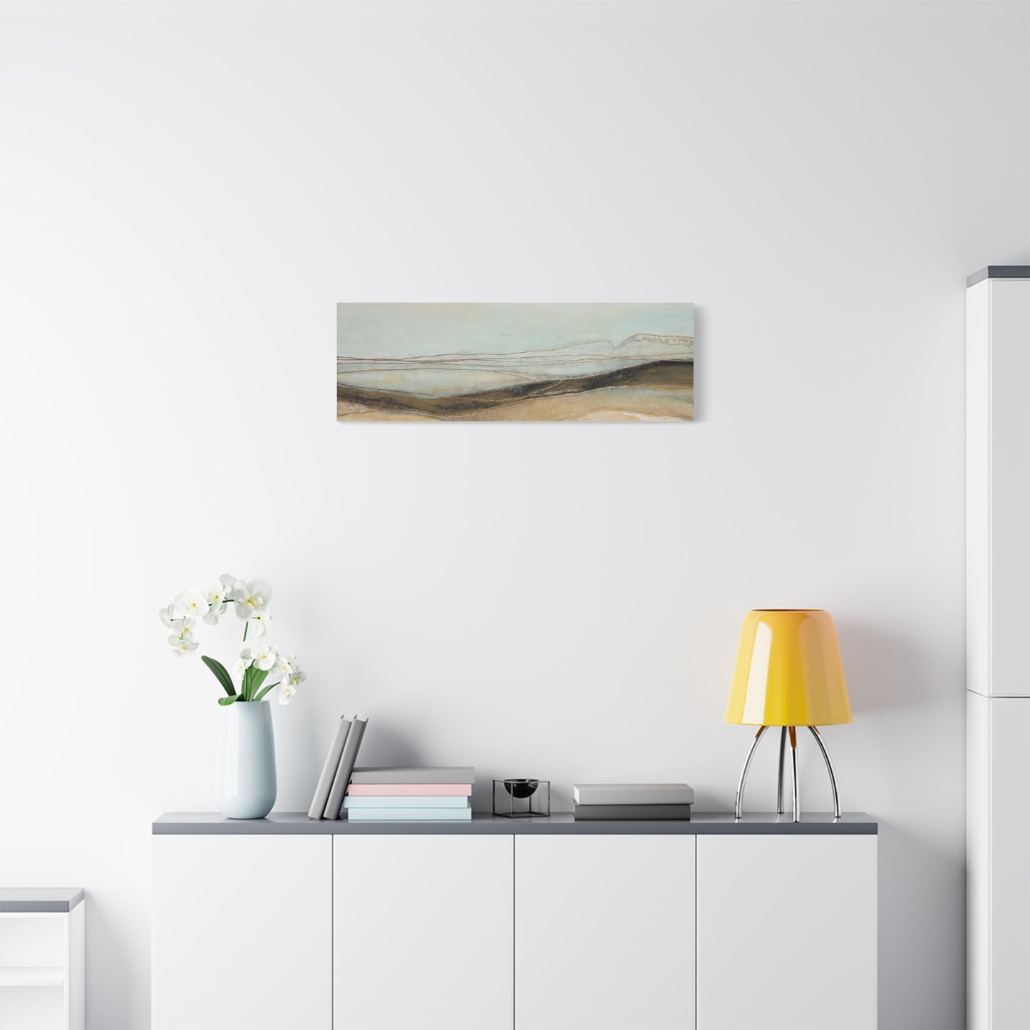 Abstract Coastal Landscape Matte Canvas Wall Art — Neutral Beach Waves Stretched Canvas