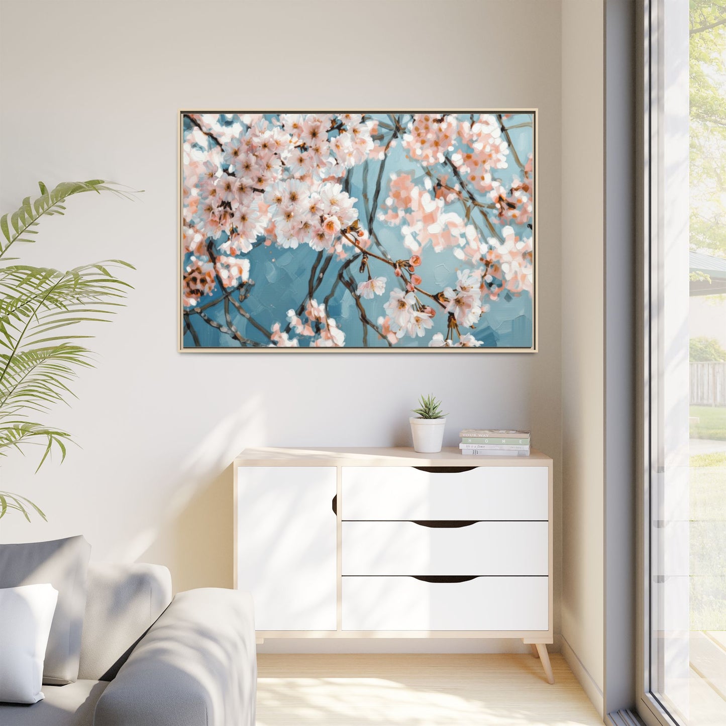 Framed Cherry Blossom Matte Canvas Print — Soft Pink Floral Wall Art