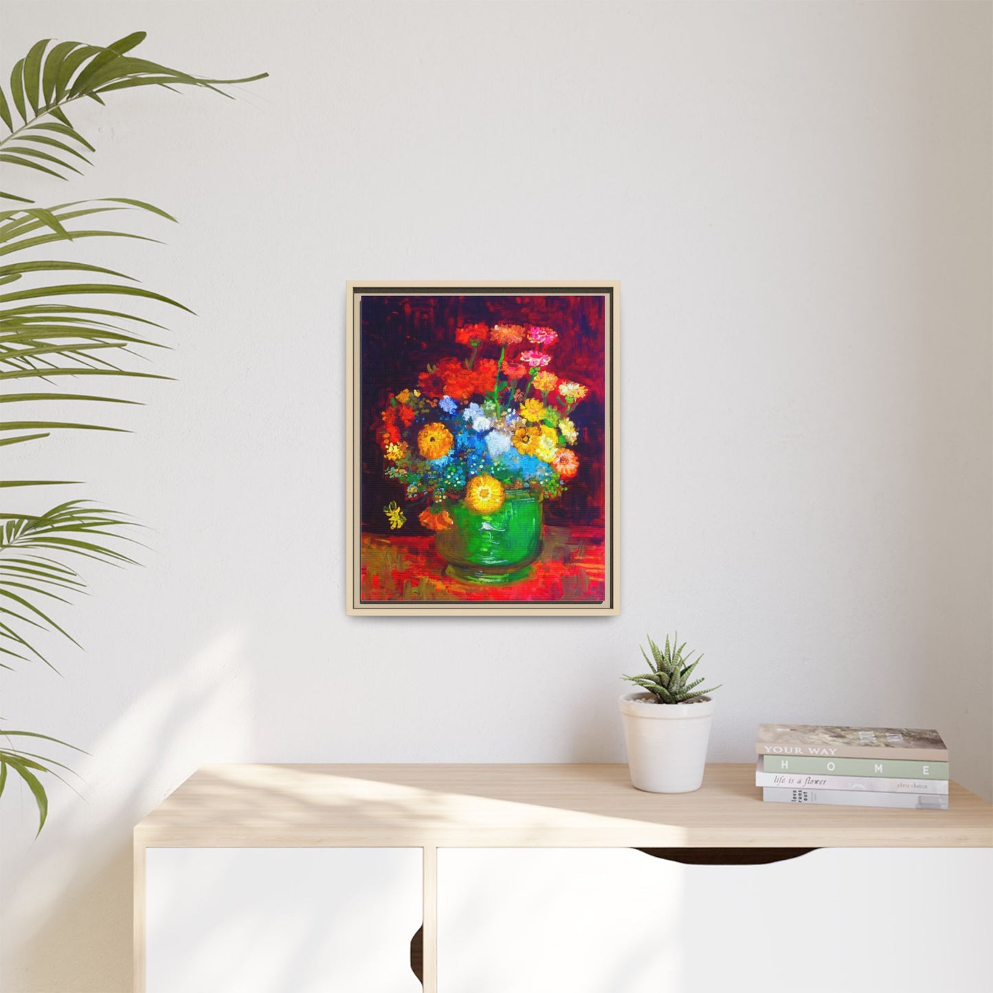 Framed Floral Canvas Print — Colorful Bouquet Wall Art