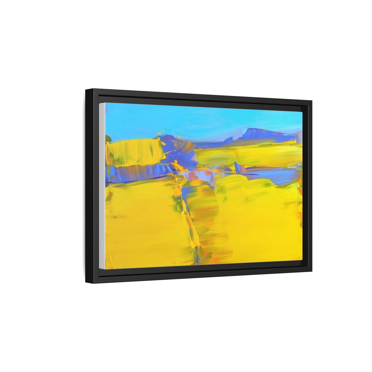 Framed Matte Canvas  Vibrant Yellow Blue Abstract Landscape Art