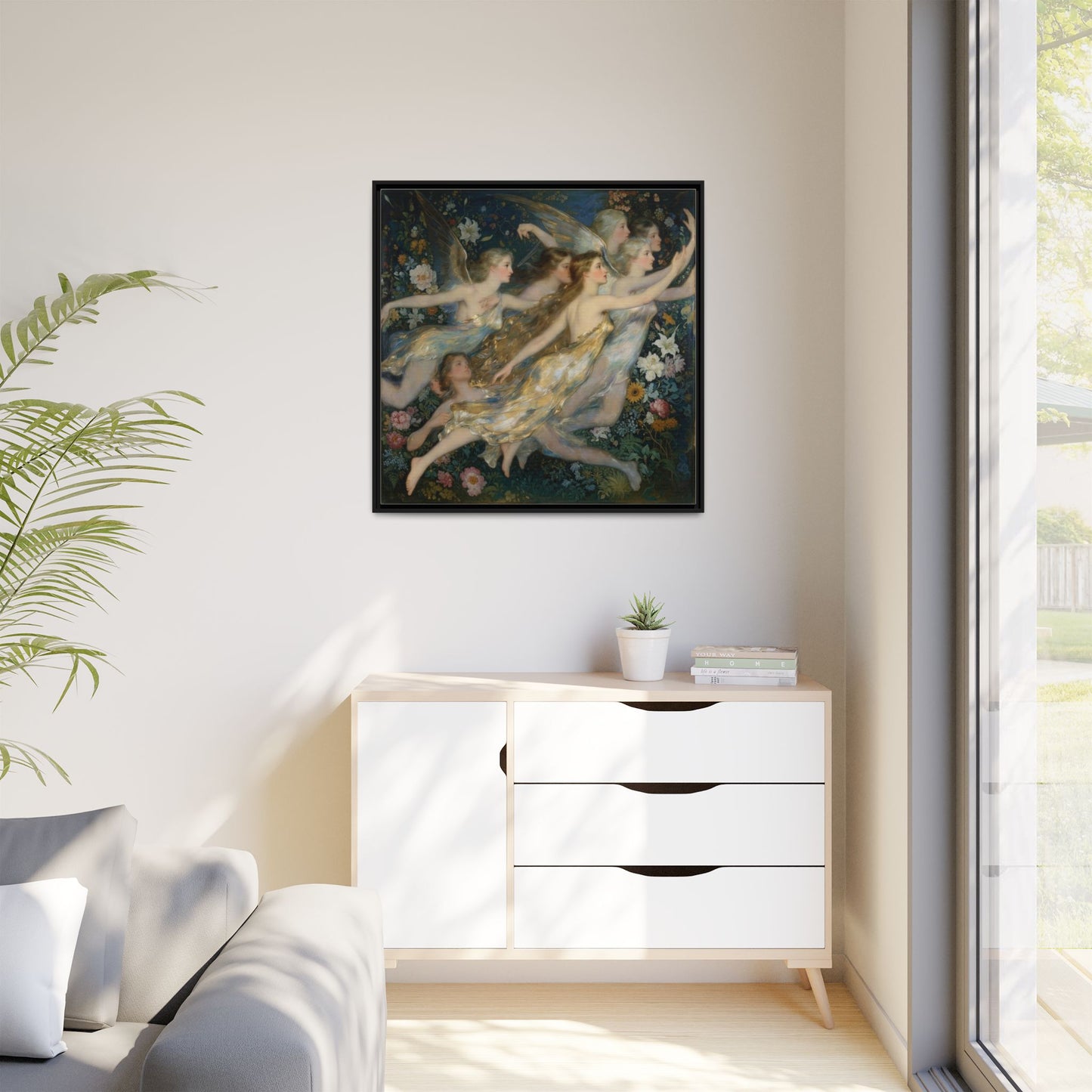 Framed Matte Canvas Wall Art — Vintage Fairies & Floral Painting
