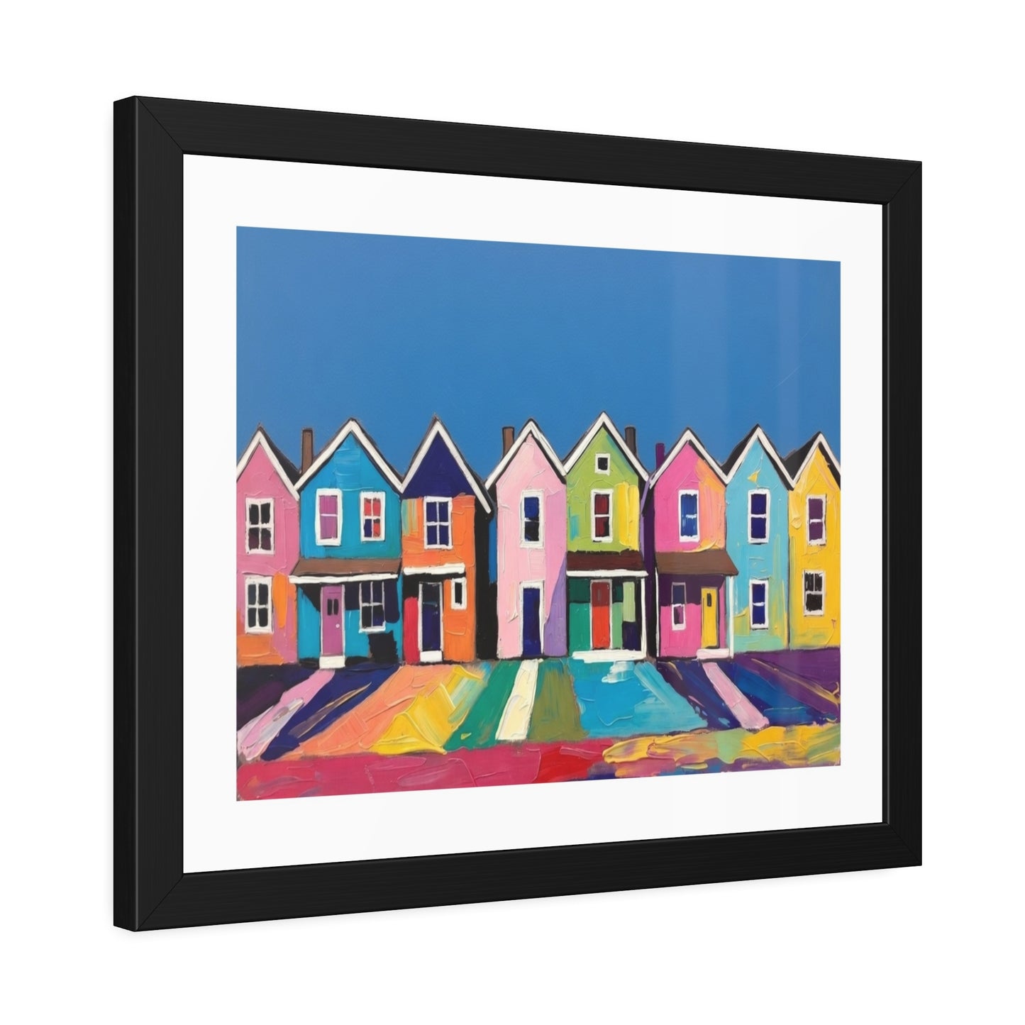 Framed Poster Colorful Row of Houses Wall Art