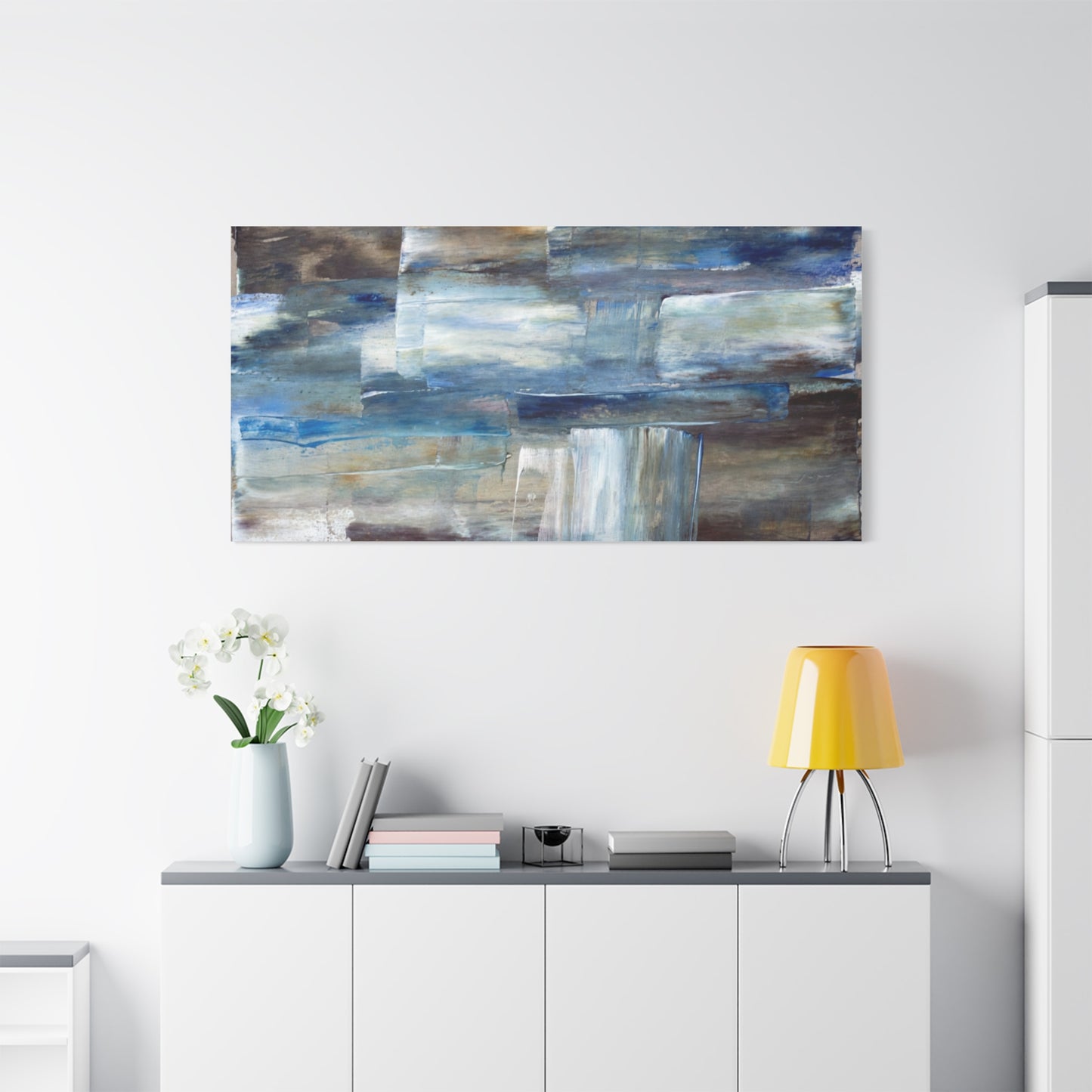Abstract Blue Waterfall Matte Canvas Wall Art, Stretched 1.25"
