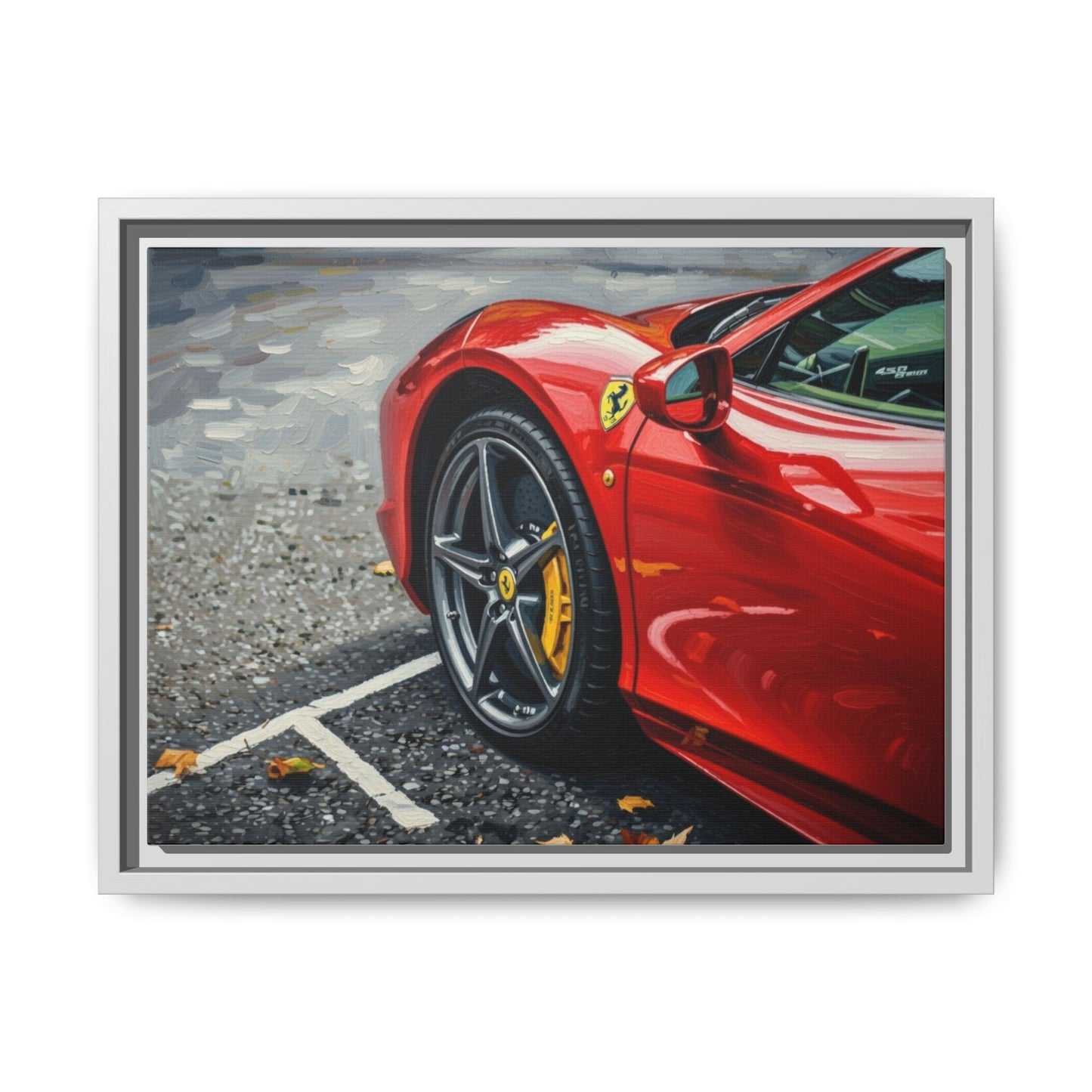 Framed Matte Canvas: Red Sports Car Close-Up Art Print