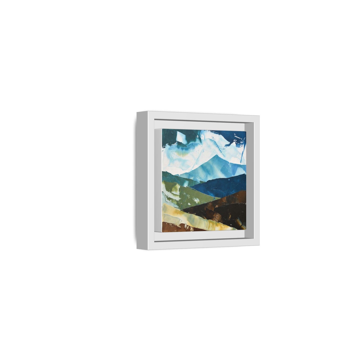 Framed Abstract Mountain Canvas Art — Blue & Earthtone Landscape Print