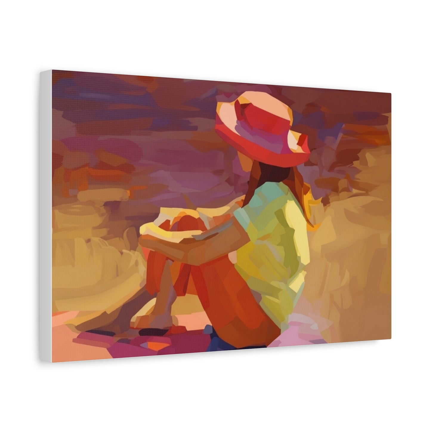 Sunset Daydream Canvas Art — Girl in Hat Matte Stretched Wall Art