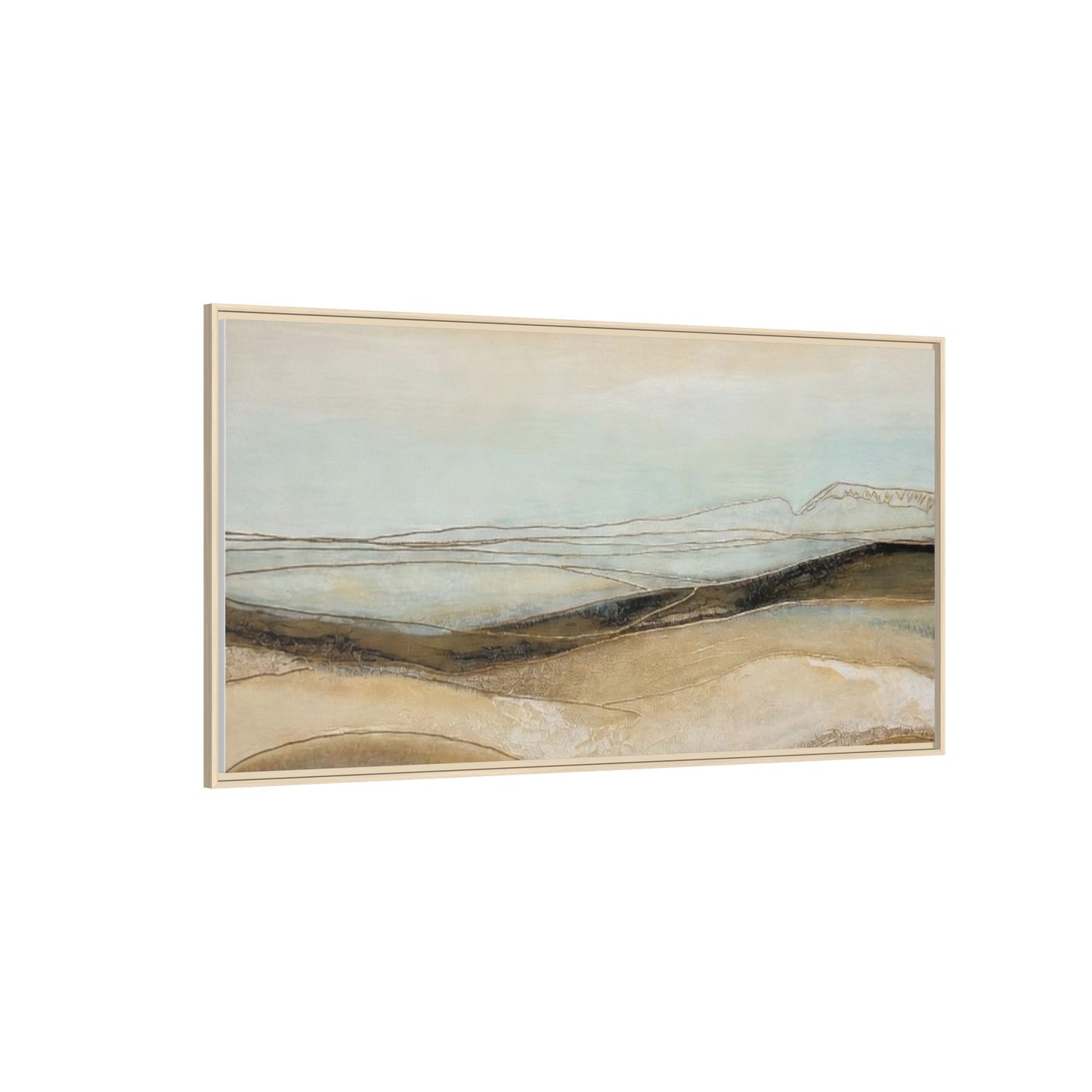 Framed Matte Canvas Wall Art — Neutral Abstract Landscape in Soft Blues & Earth Tones