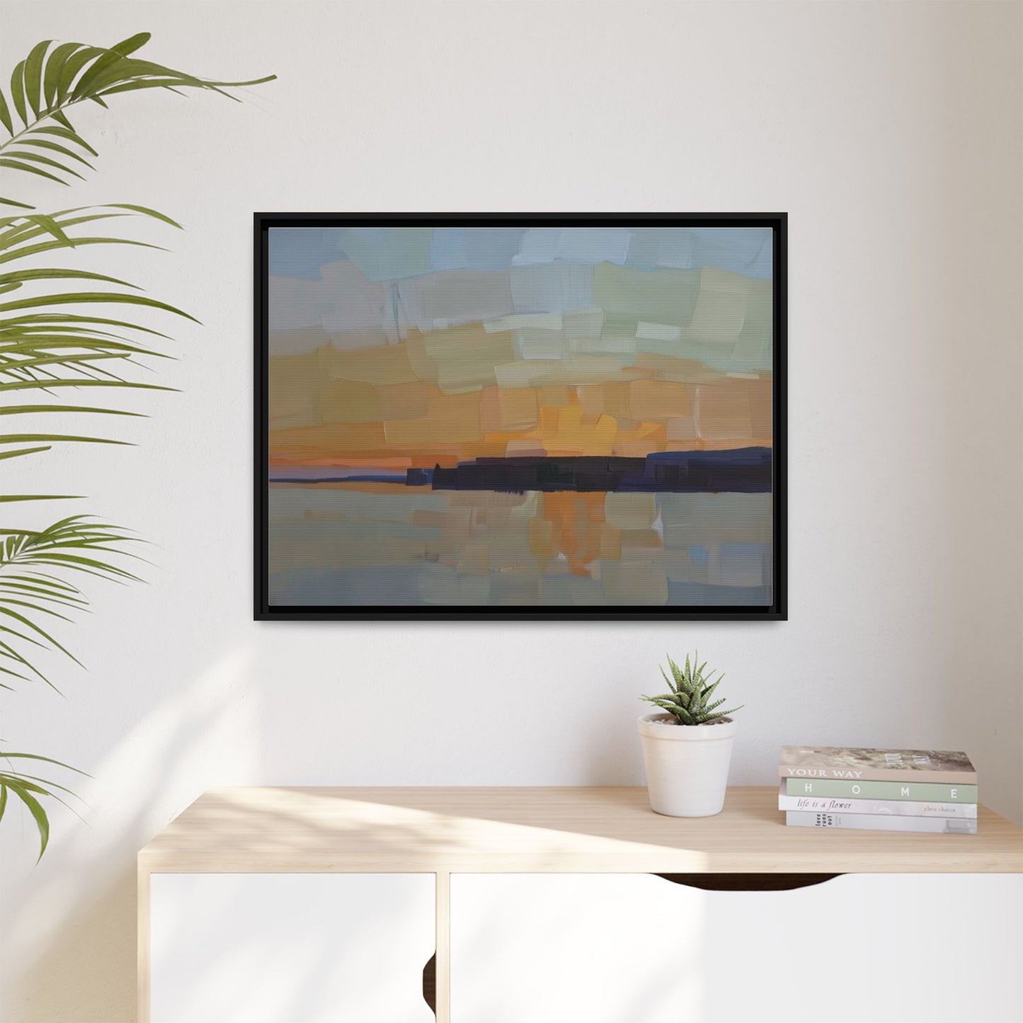 Framed Matte Canvas Sunset Abstract Landscape Art Print