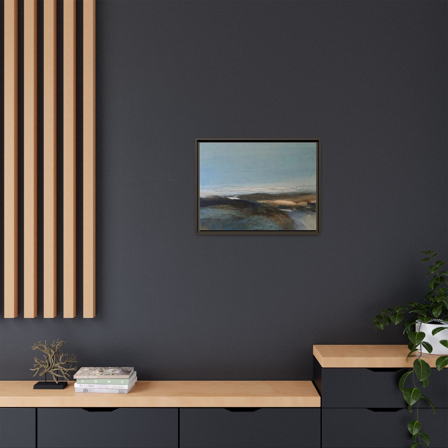 Framed Matte Canvas Wall Art — Serene Abstract Blue Landscape