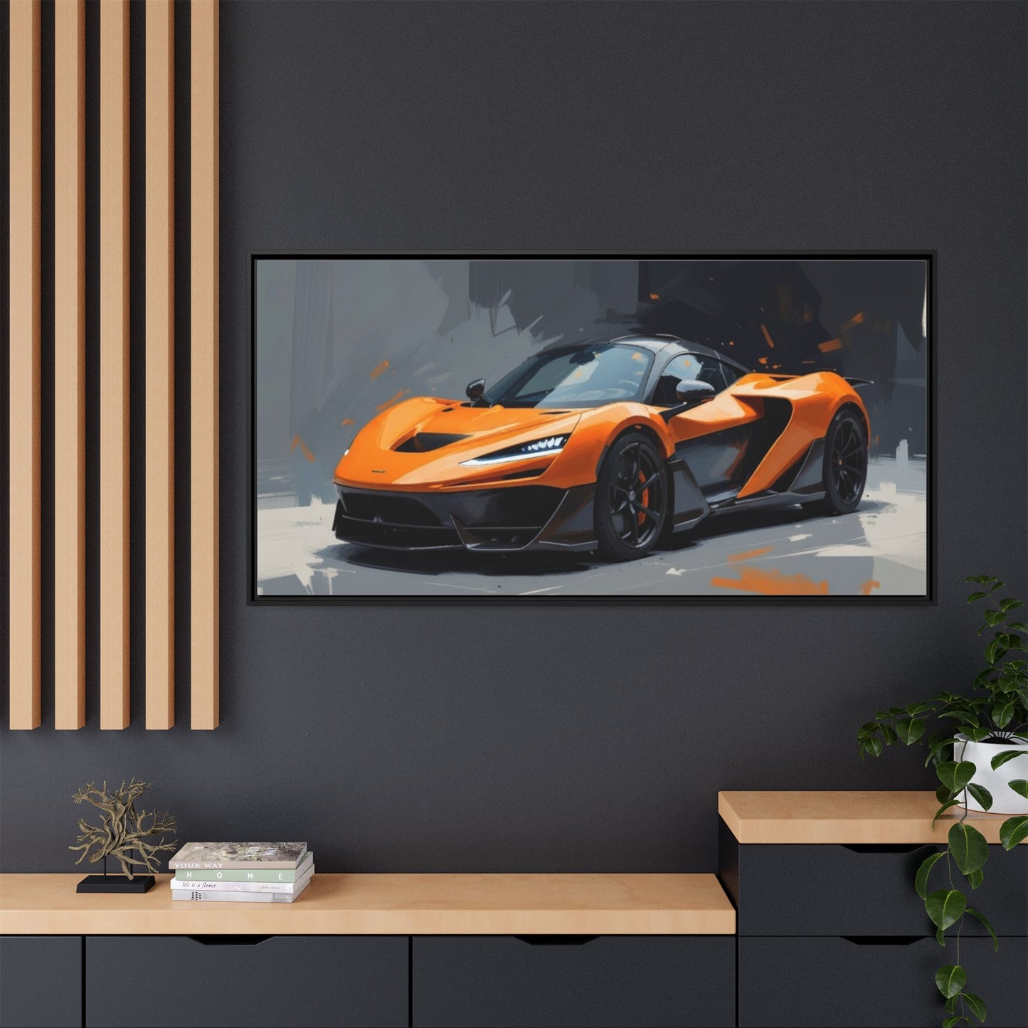 Framed Matte Canvas — Orange Sports Car Print