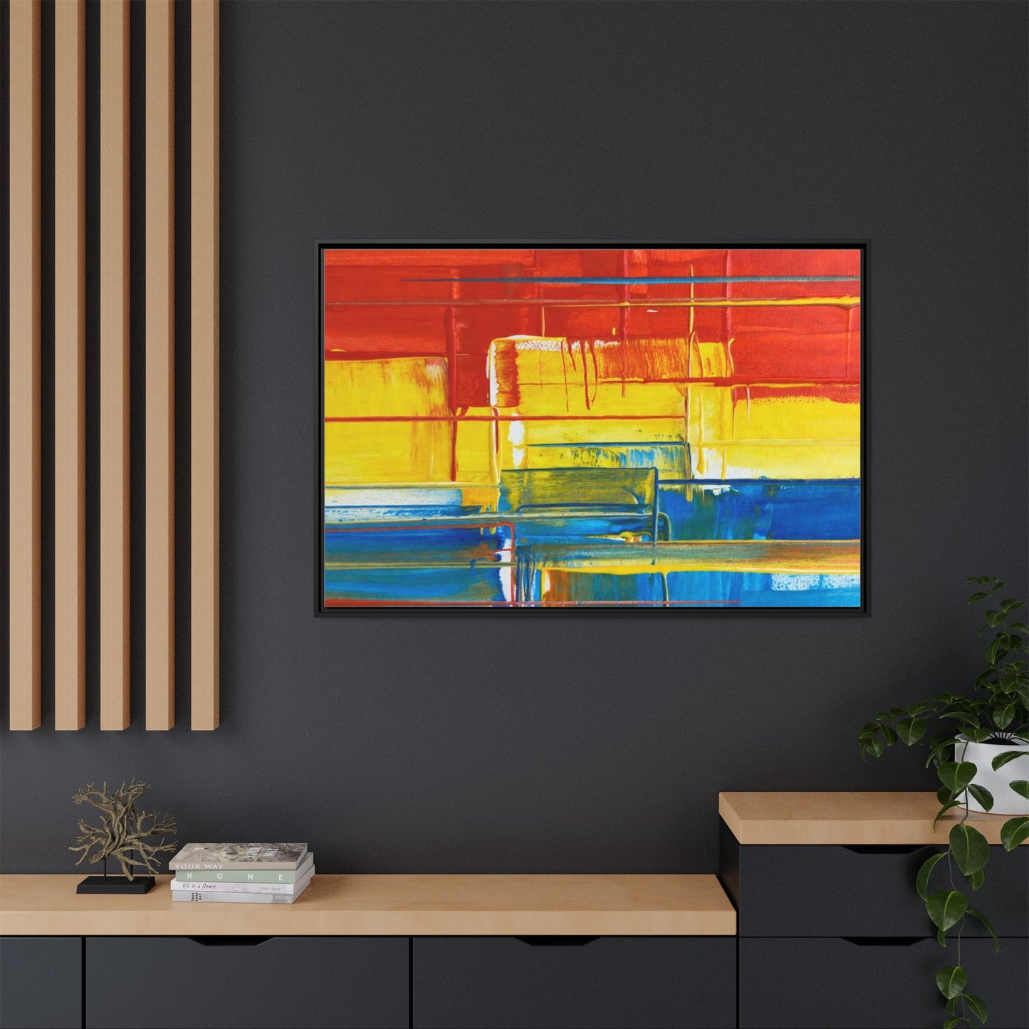Abstract Multi-Color Framed Canvas Art — Modern Geometric Wall Decor
