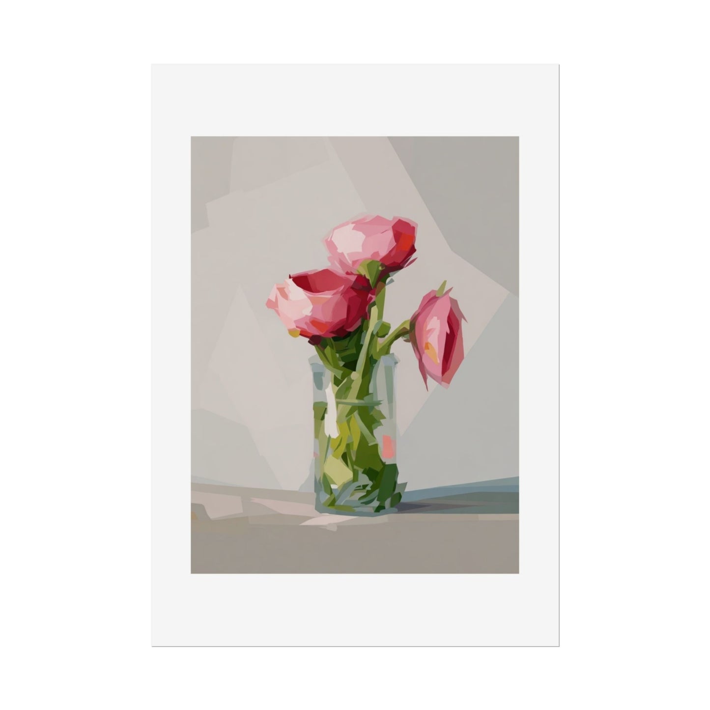 Floral Still Life Poster — Pink Roses in Vase Rolled Art Print