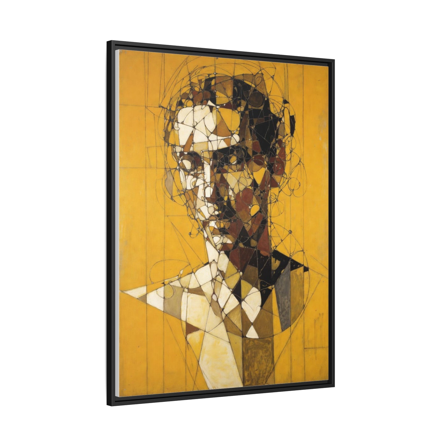 Framed Matte Canvas Art - Abstract Geometric Portrait on Mustard Yellow
