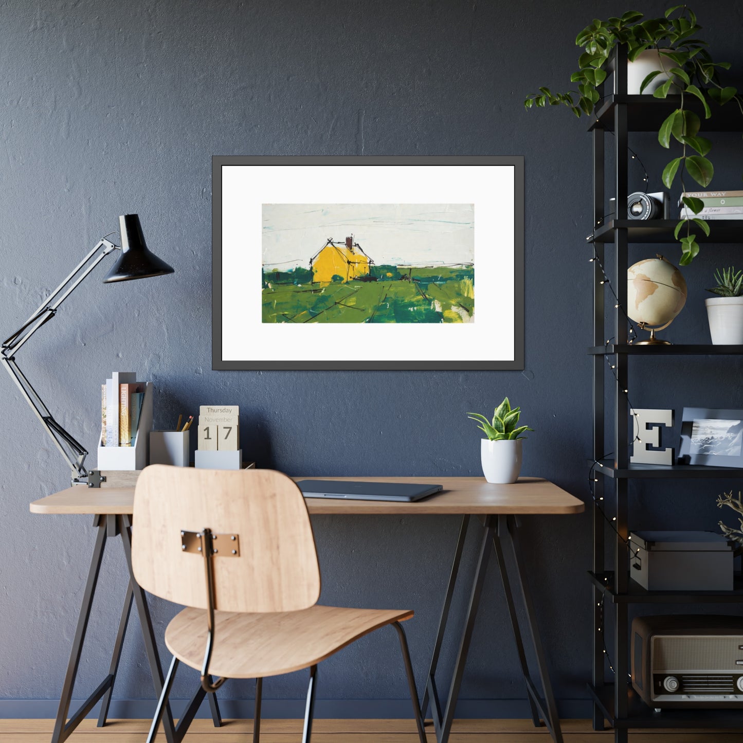 Framed Poster — Yellow Country House Landscape Art Print