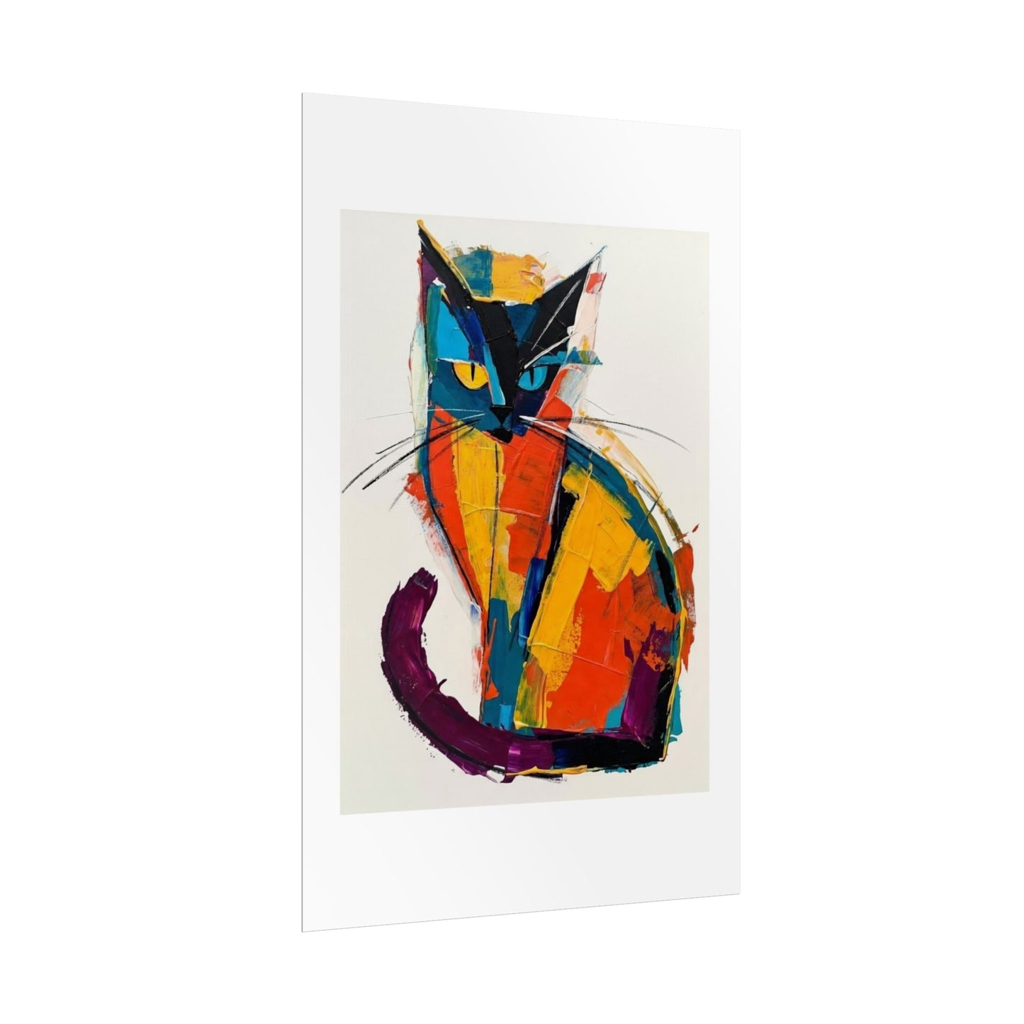 Colorful Abstract Cat Poster — Modern Rolled Art Print