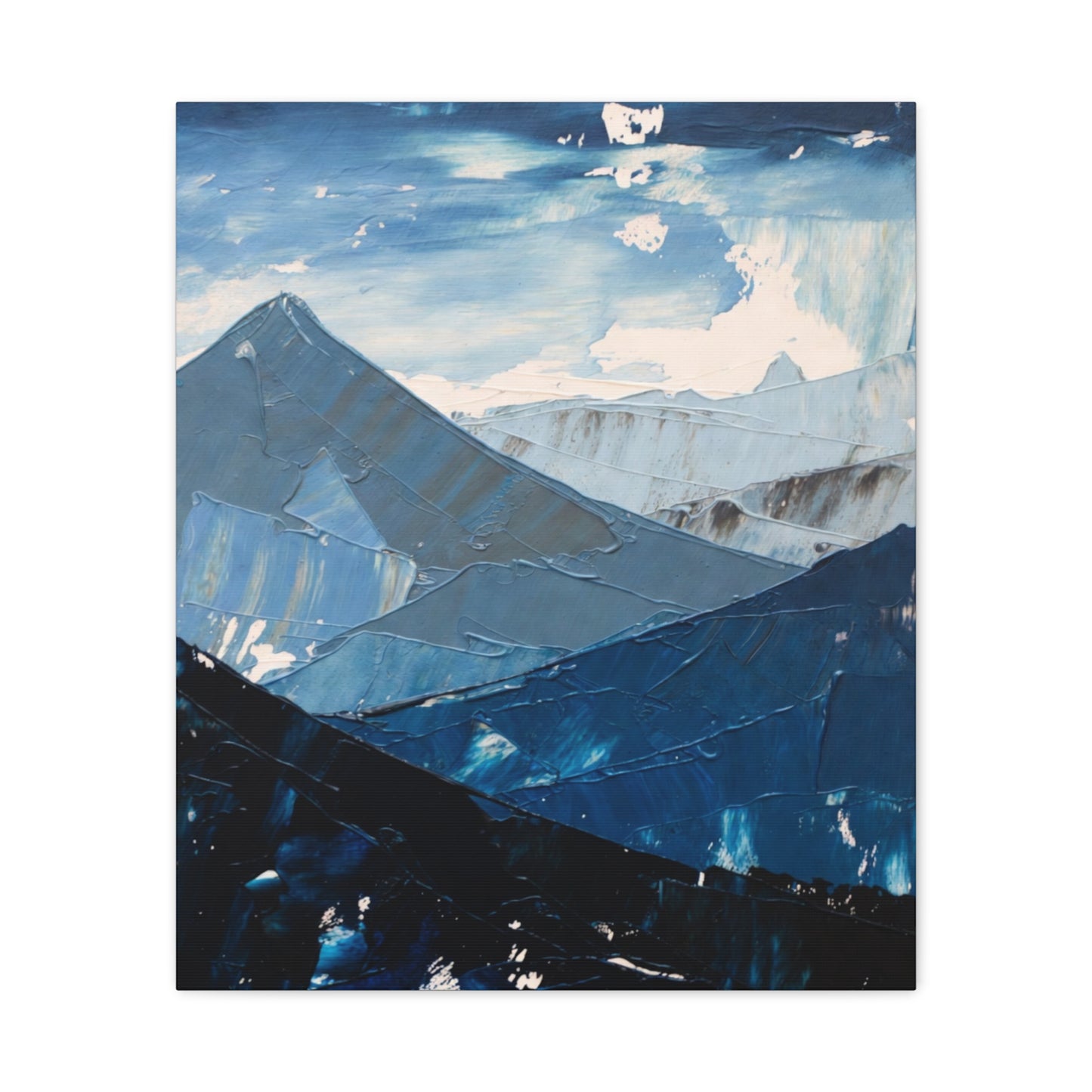 Blue Mountain Abstract Canvas Wall Art – Stretched Matte Mountain Landscape