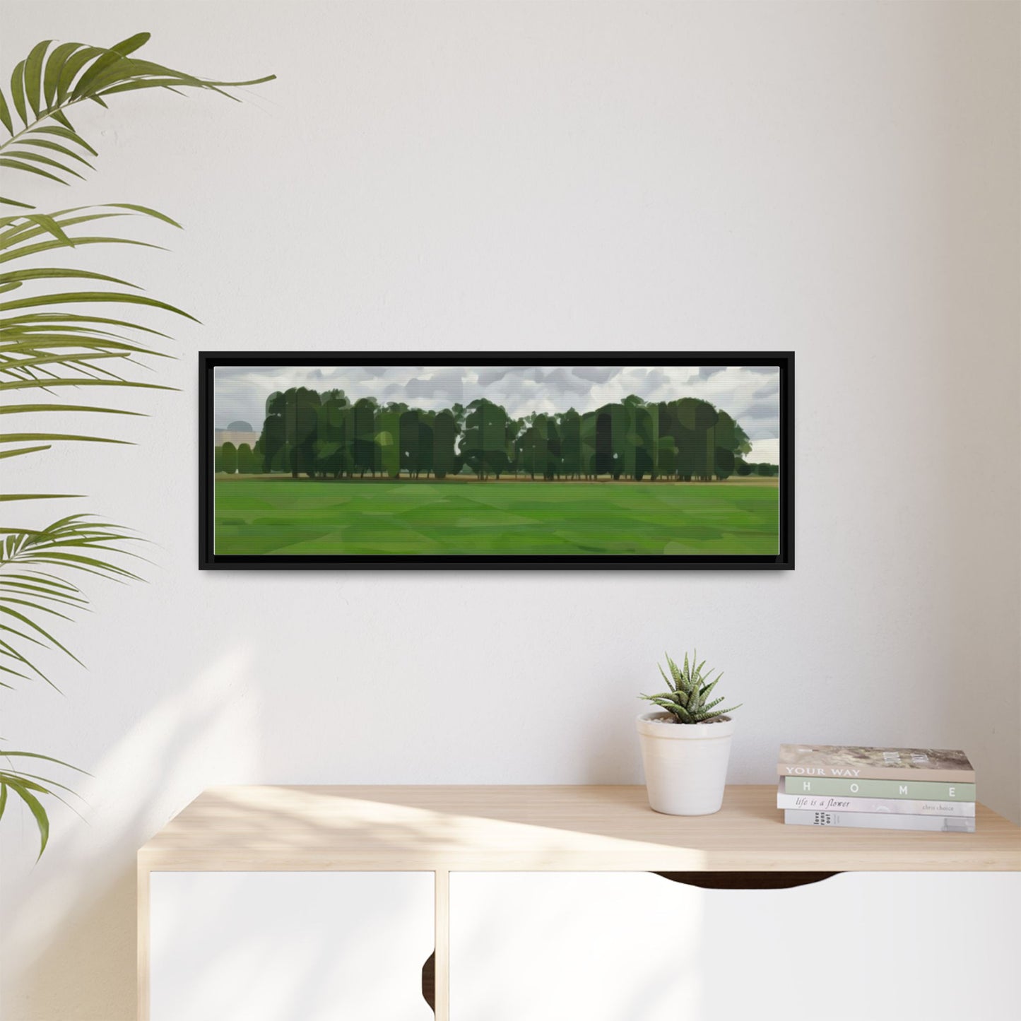 Framed Matte Canvas Print — Minimalist Green Landscape Art