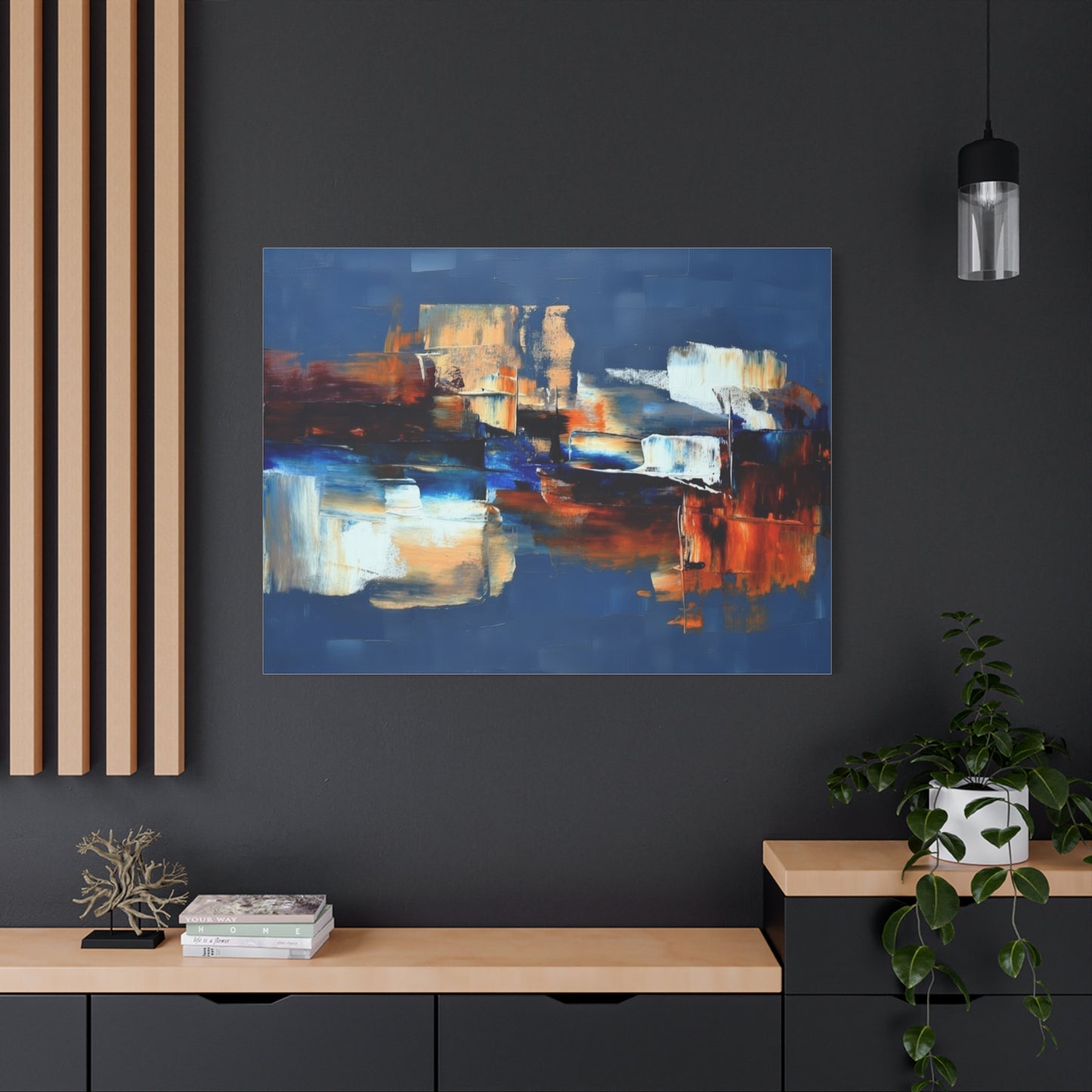 Abstract Blue & Orange Canvas Wall Art — Modern Matte Stretched Canvas