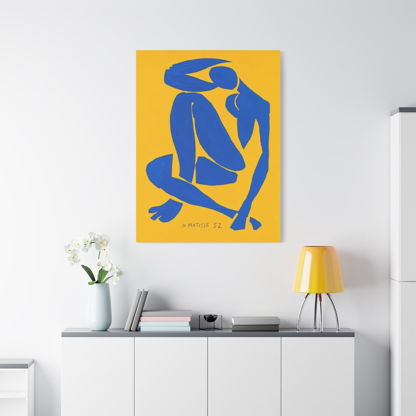 Blue Matisse Nude Silhouette Matte Canvas Print — Modern Yellow Wall Art