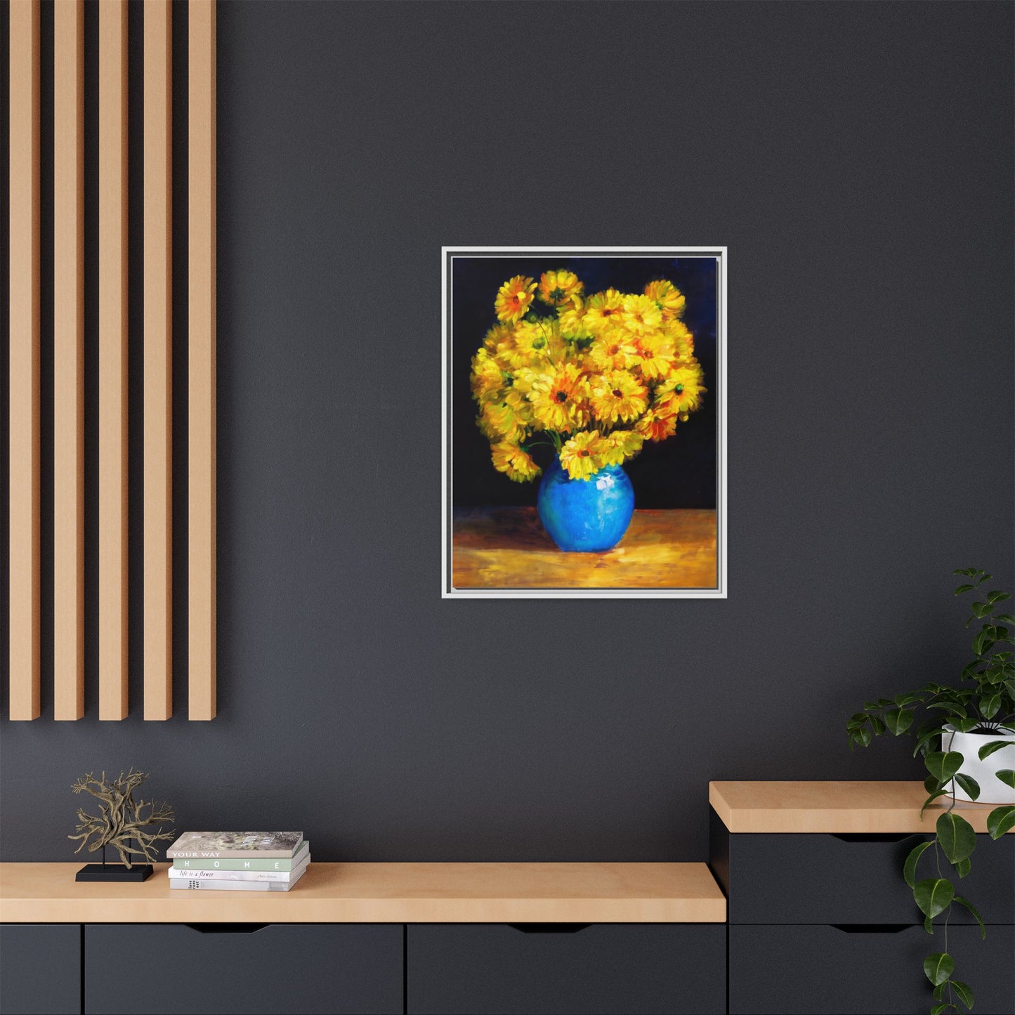 Yellow Daisy Bouquet Matte Canvas Framed Wall Art