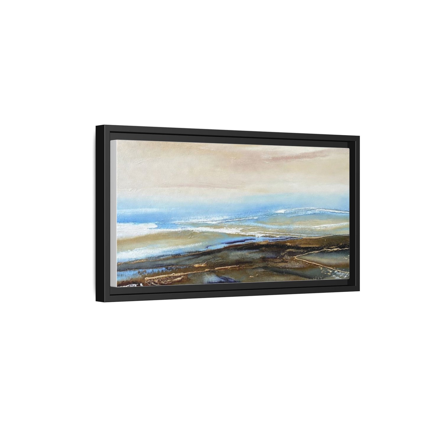 Framed Abstract Seascape Matte Canvas — Coastal Blue & Earth Tone Wall Art