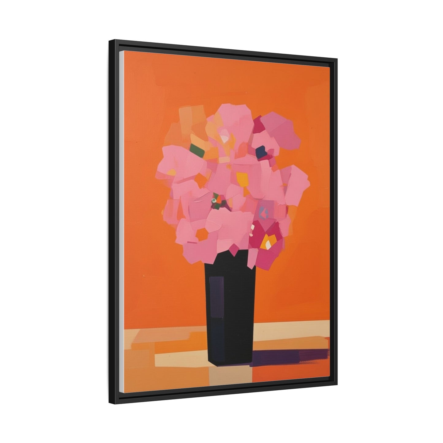 Framed Floral Canvas Art — Pink Bouquet on Orange Background
