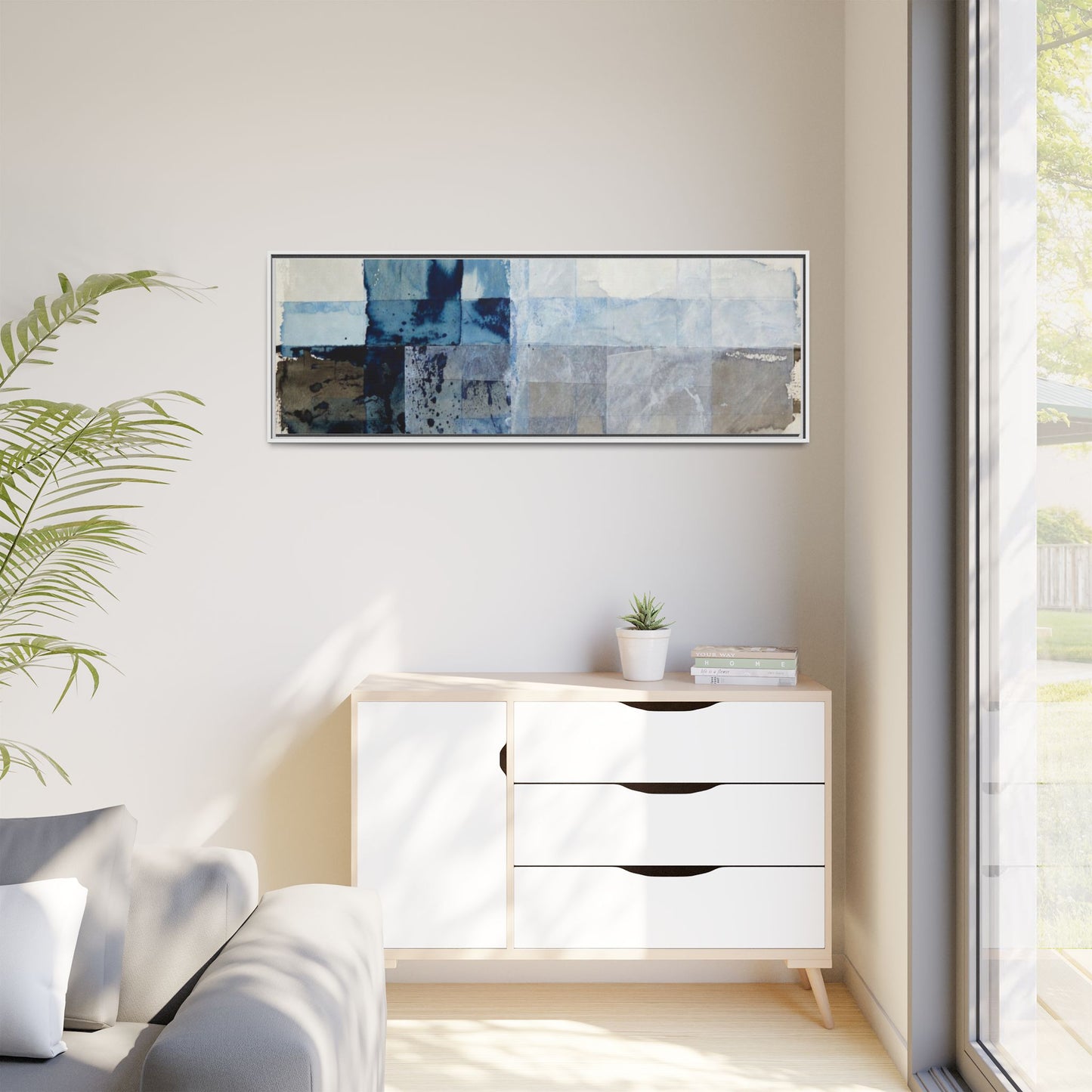 Abstract Coastal Blue Framed Canvas Art